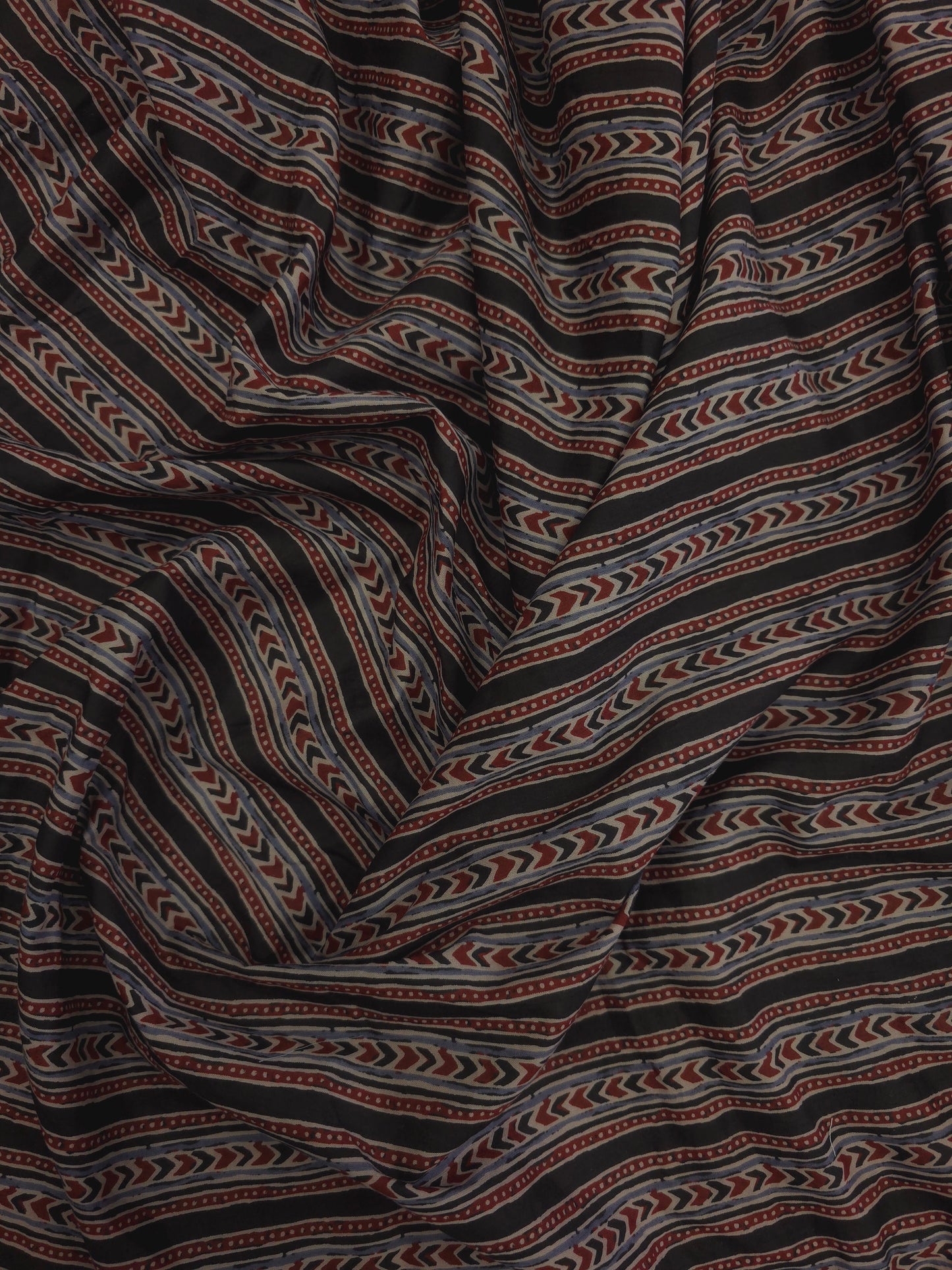 Black shaded Pure Cotton ajrakh  Fabric in arrow printed border DRM-027 **ready to dispatch**