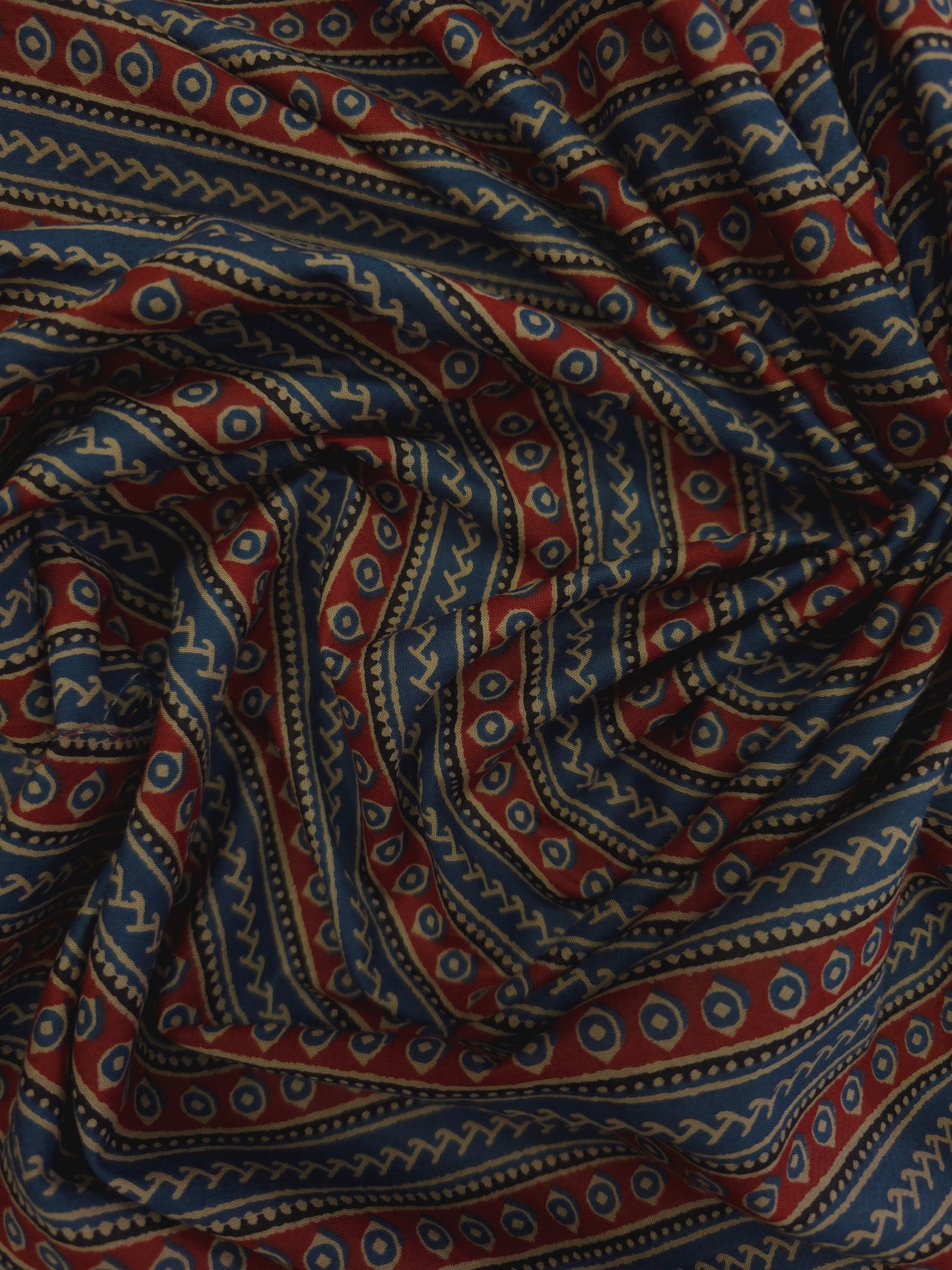 Blue shaded Pure Cotton ajrakh  Fabric in border pattern DRM-028  **ready to dispatch**