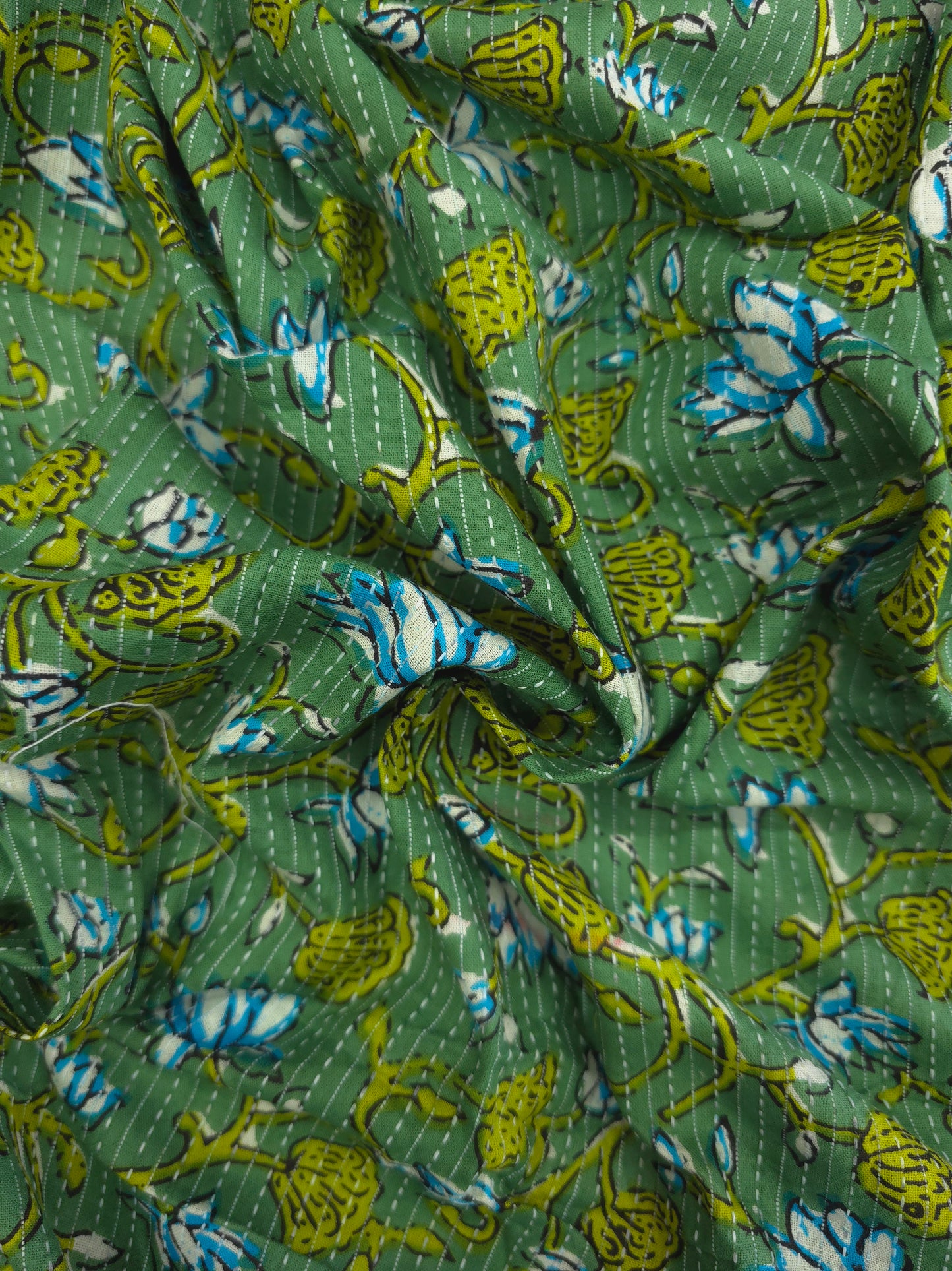 Tropical printed kata cotton fabric in green shade DMS-031 **ready to dispatch**