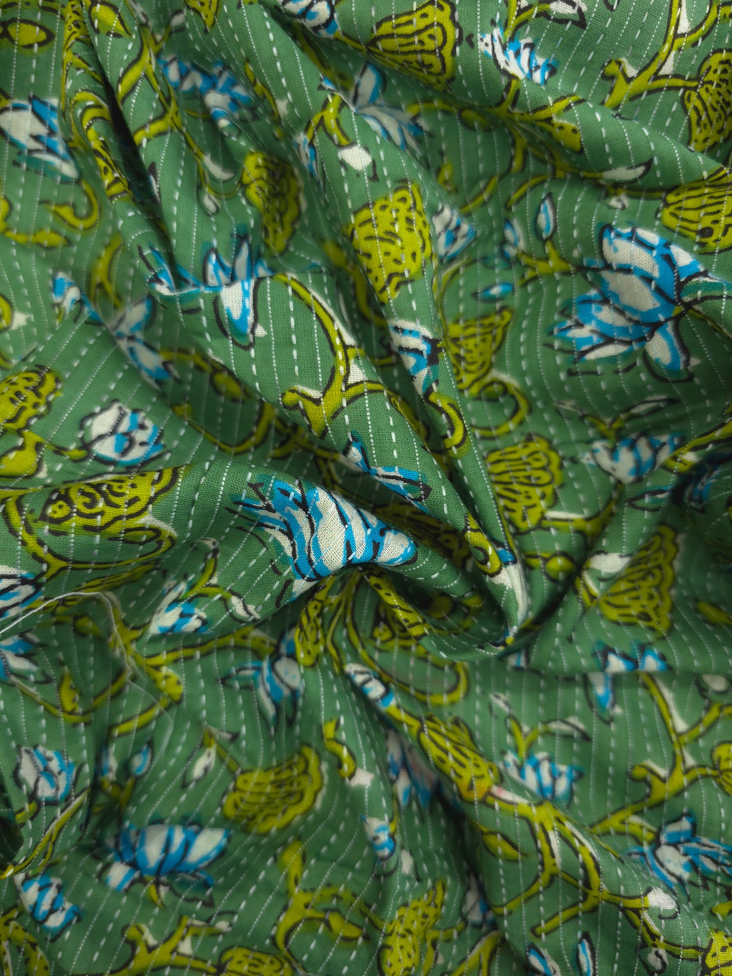 Tropical printed kata cotton fabric in green shade DMS-031 **ready to dispatch**