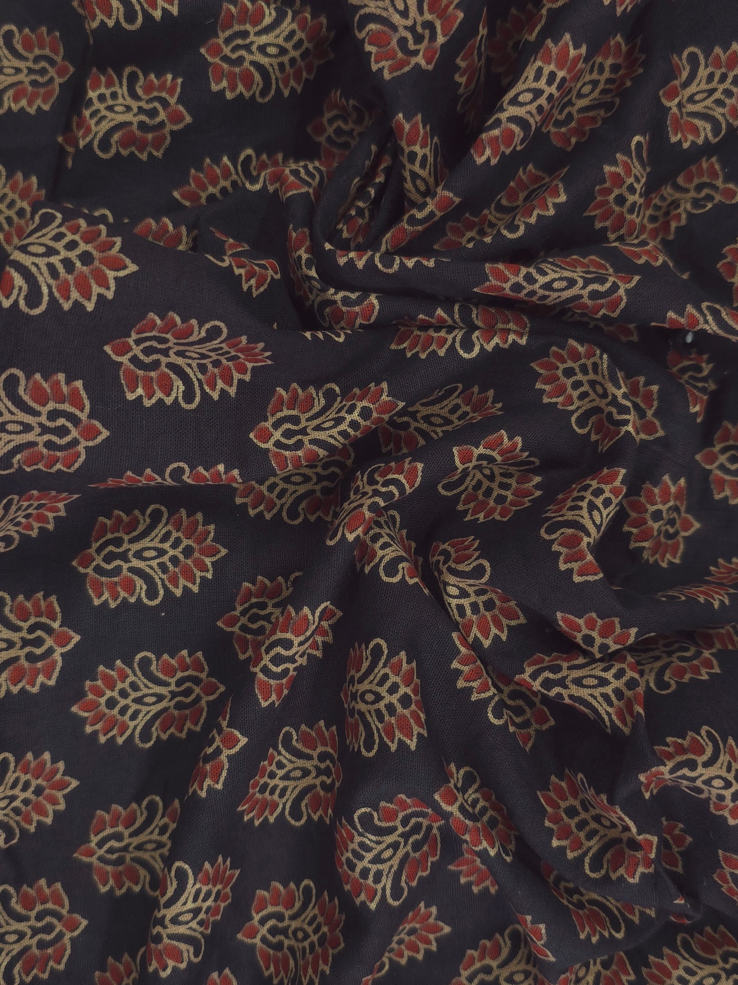 Hand block bagru printed cotton fabric in black DRM-036 **ready to dispatch**