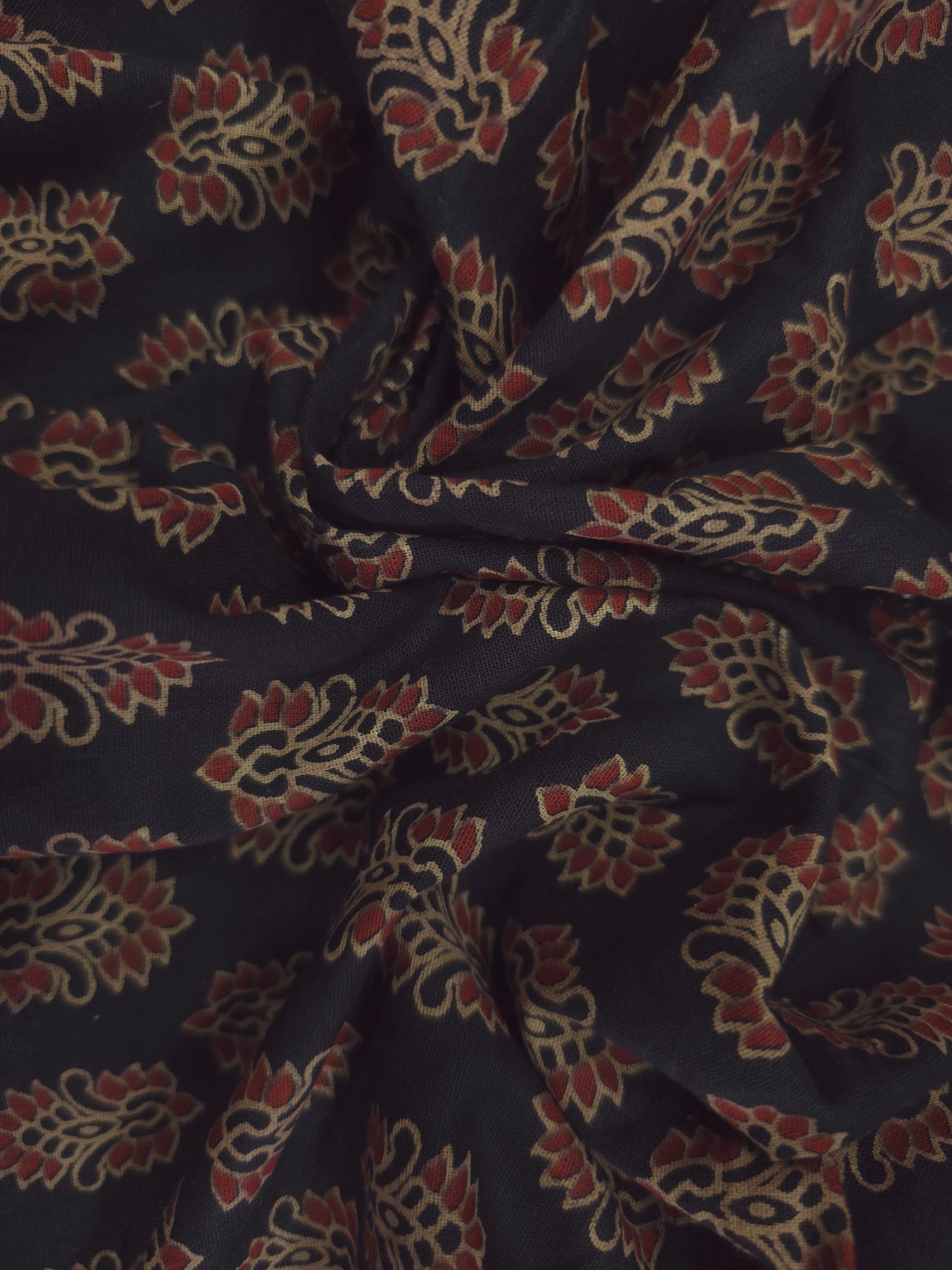 Hand block bagru printed cotton fabric in black DRM-036 **ready to dispatch**