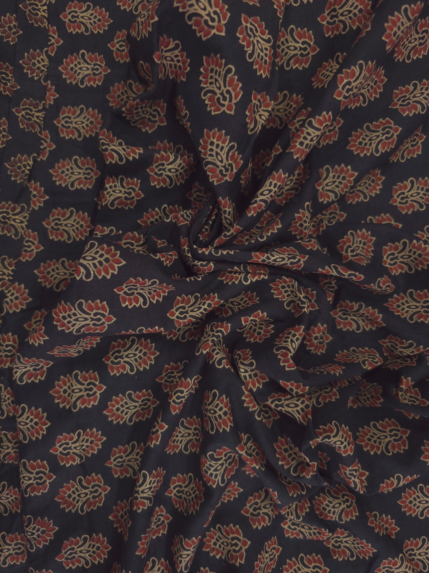 Hand block bagru printed cotton fabric in black DRM-036 **ready to dispatch**