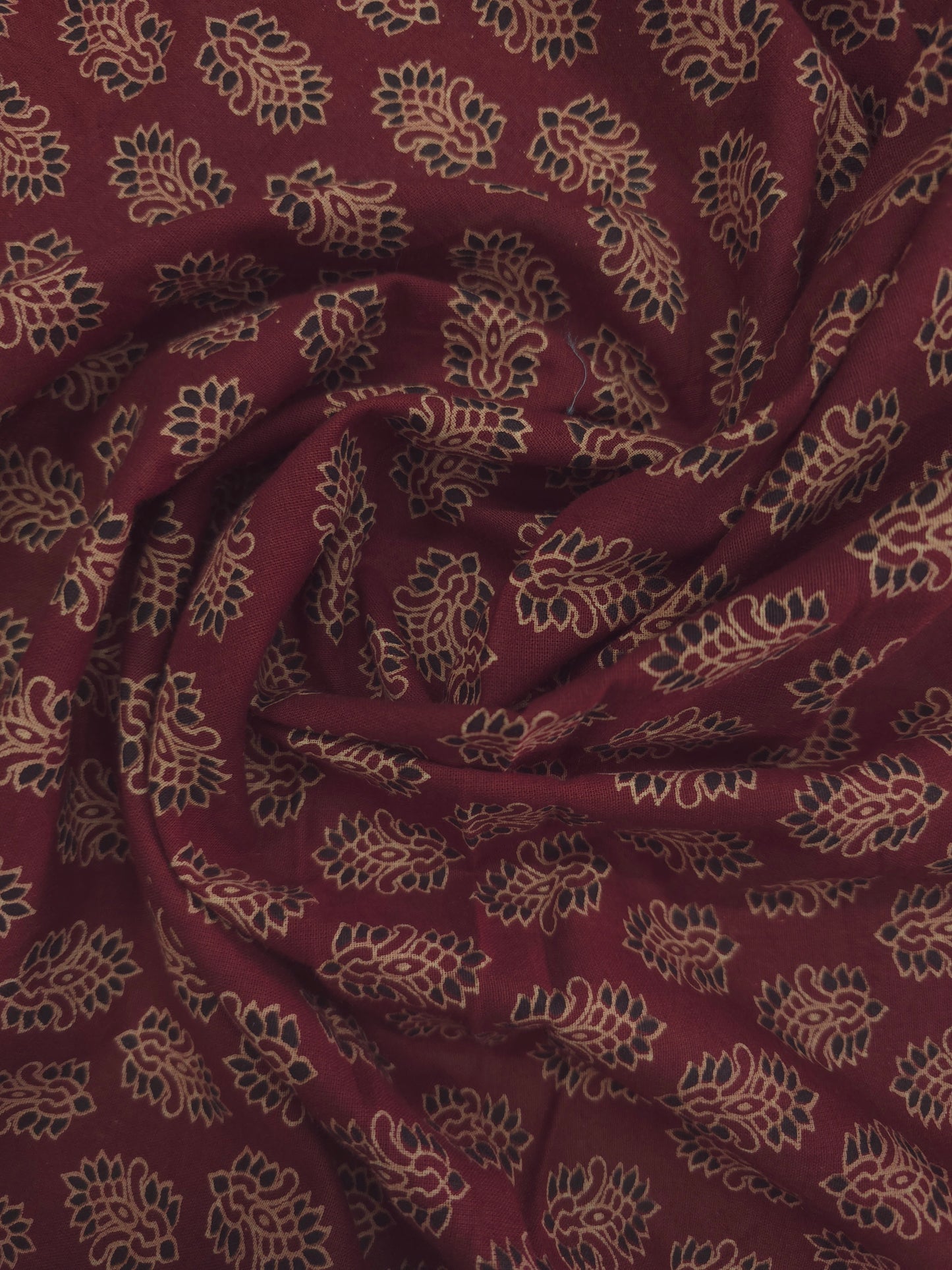 Hand block bagru printed cotton fabric in maroon DRM-035 **ready to dispatch**