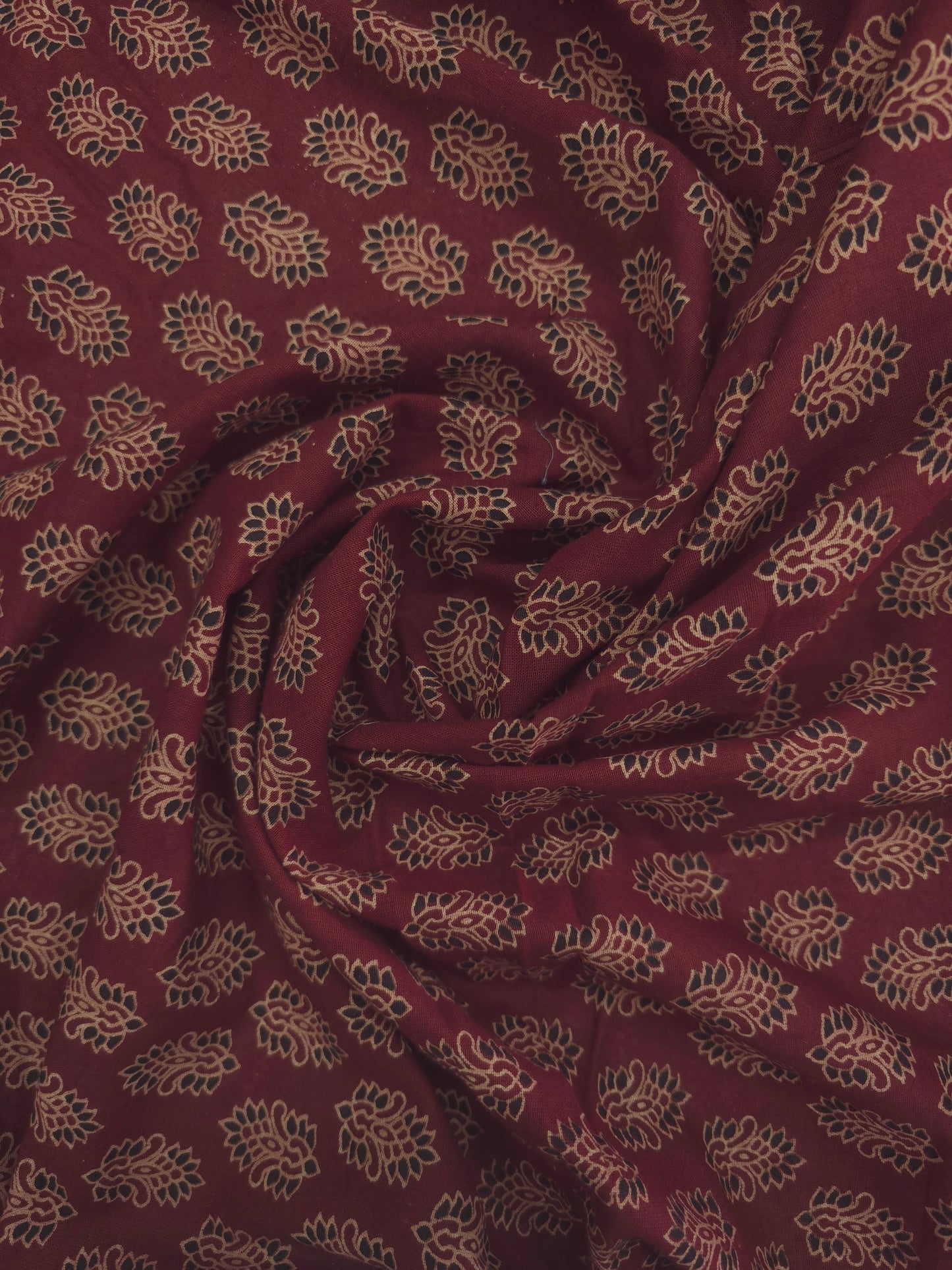 Hand block bagru printed cotton fabric in maroon DRM-035 **ready to dispatch**