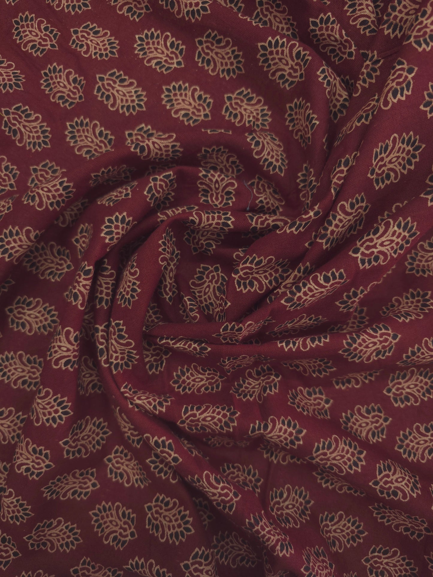 Hand block bagru printed cotton fabric in maroon DRM-035 **ready to dispatch**