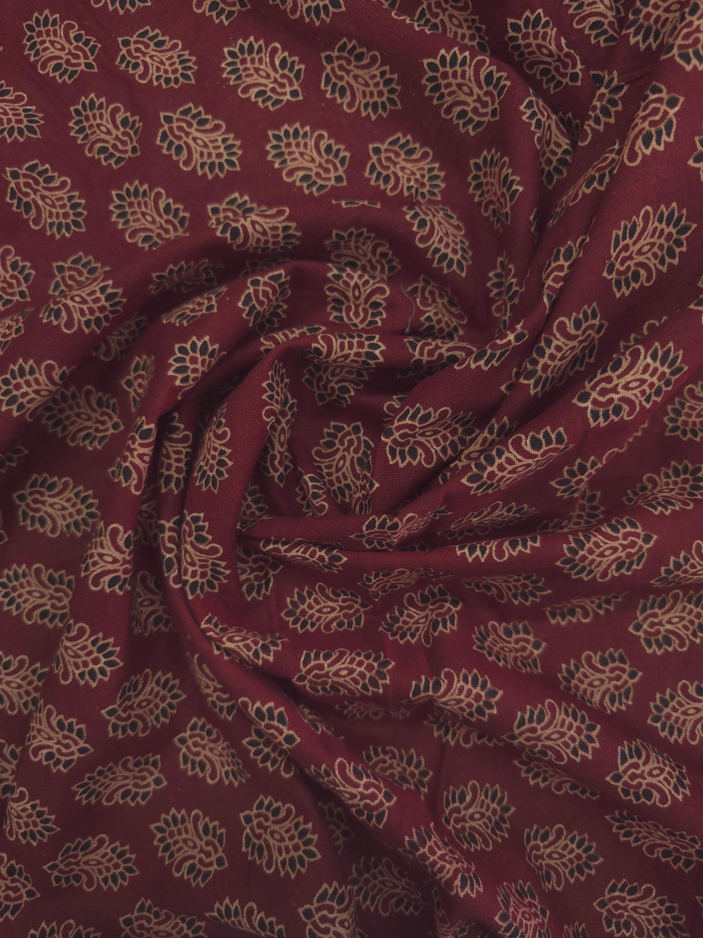 Hand block bagru printed cotton fabric in maroon DRM-035 **ready to dispatch**