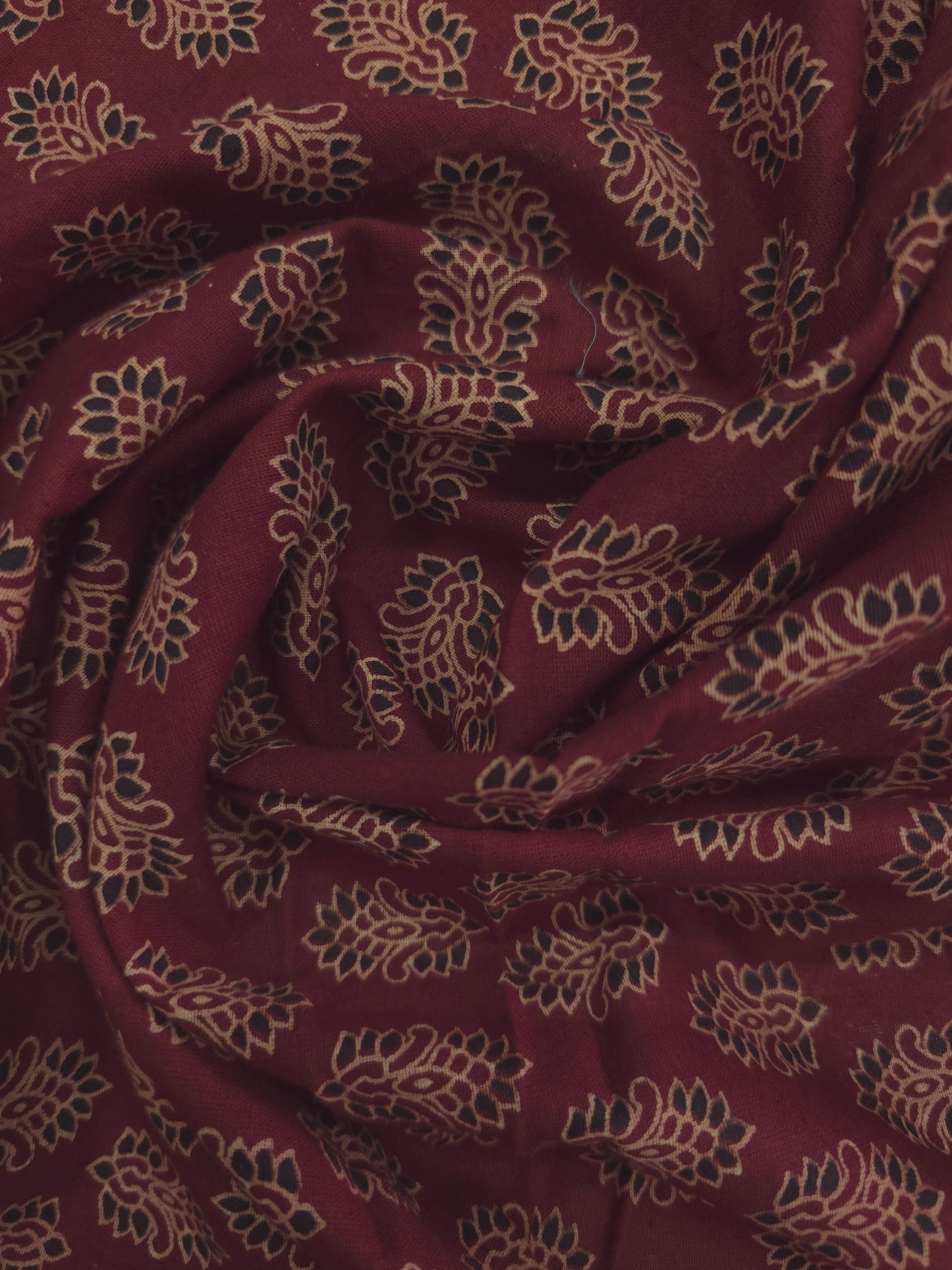 Hand block bagru printed cotton fabric in maroon DRM-035 **ready to dispatch**