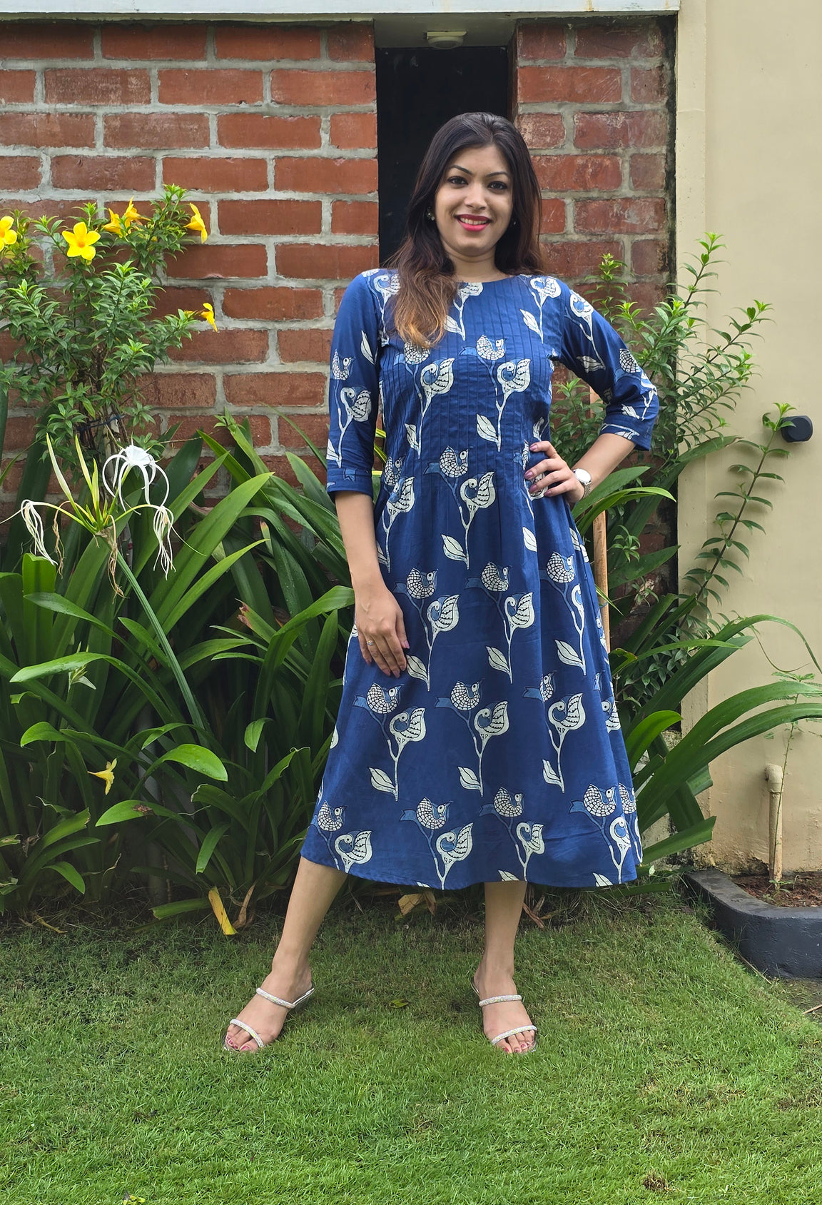 Bird printed pure cotton kurti with pintucks MBS-430