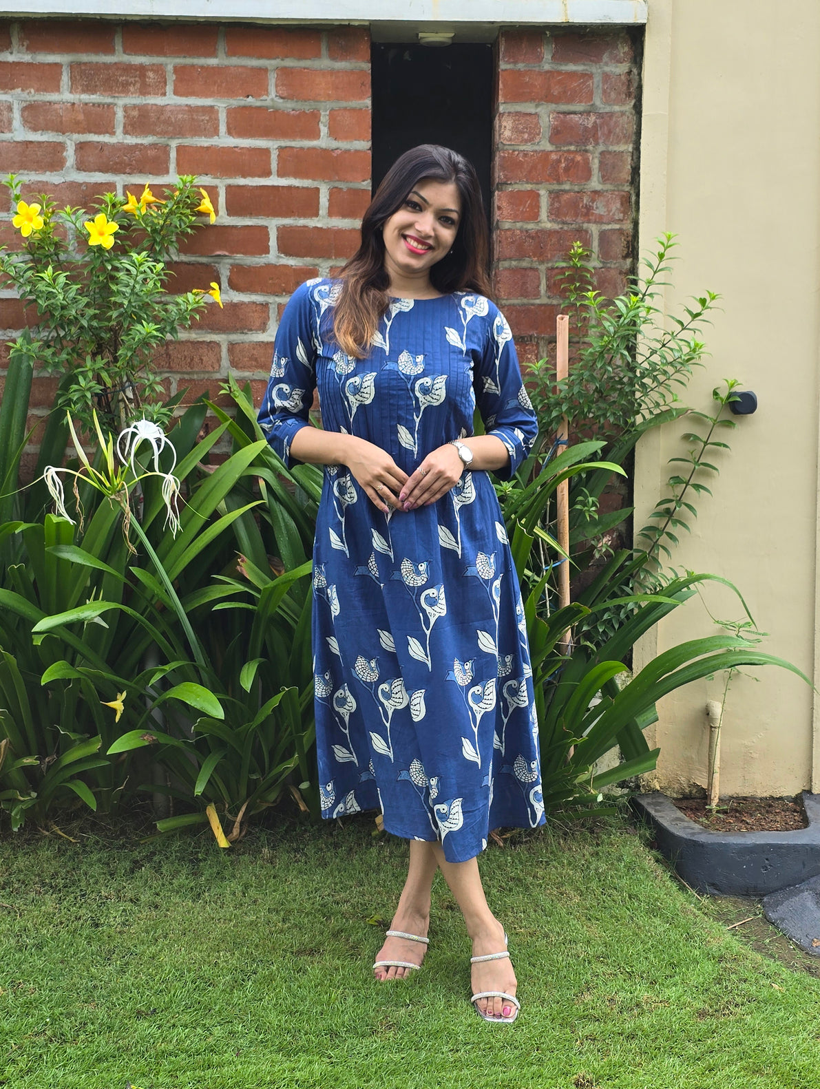 Bird printed pure cotton kurti with pintucks MBS-430