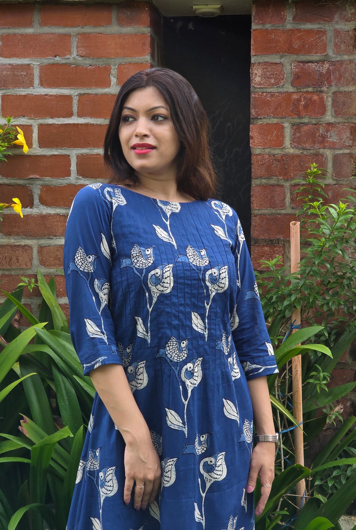 Bird printed pure cotton kurti with pintucks MBS-430