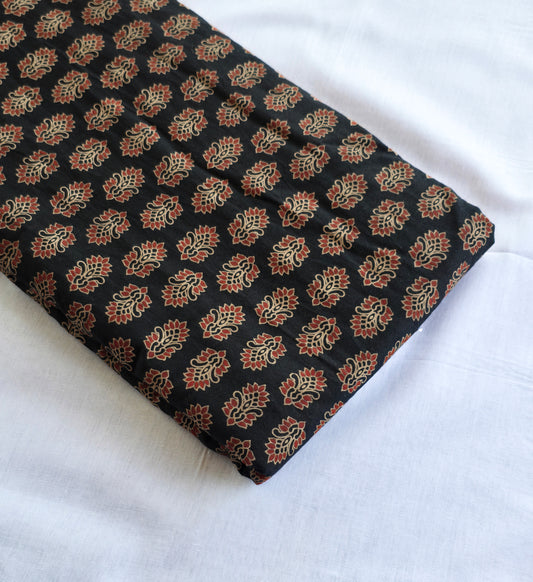 Hand block bagru printed cotton fabric in black DRM-036 **ready to dispatch**