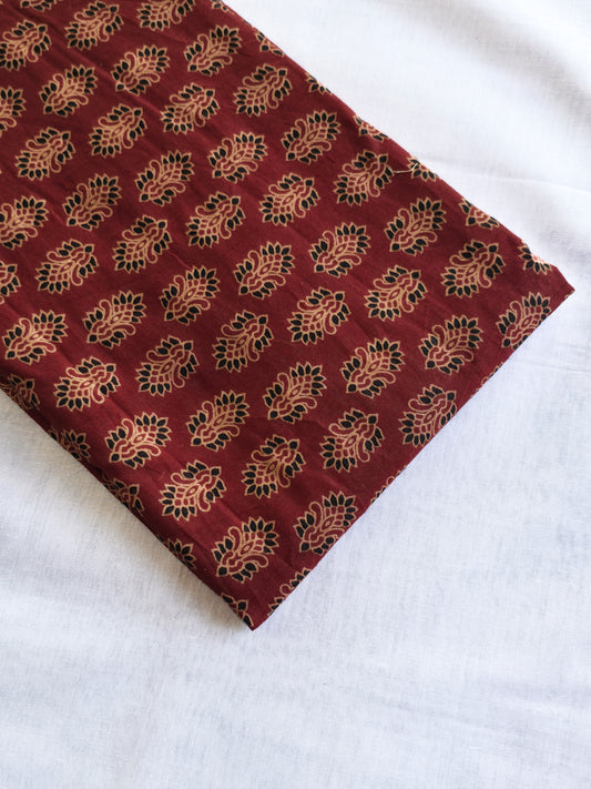 Hand block bagru printed cotton fabric in maroon DRM-035 **ready to dispatch**