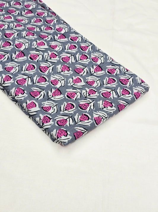 Cotton Sanganeri fabric with pink floral prints DRM-040 **ready to dispatch**