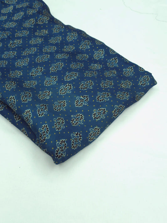 Ajrakh printed modal silk in blue indigo shade DRM-024 **ready to dispatch**