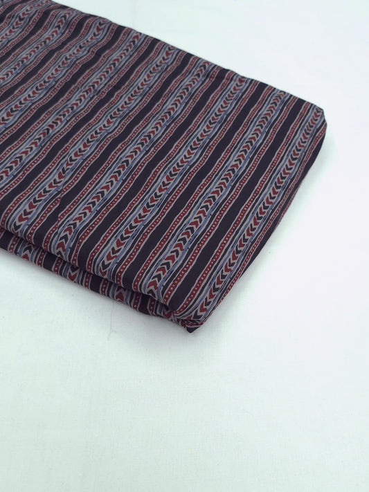 Black shaded Pure Cotton ajrakh  Fabric in arrow printed border DRM-027 **ready to dispatch**