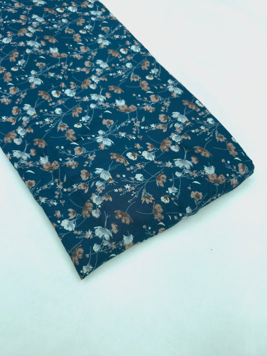 Tropical printed reyon fabric in blue shade DRM-033 **ready to dispatch**