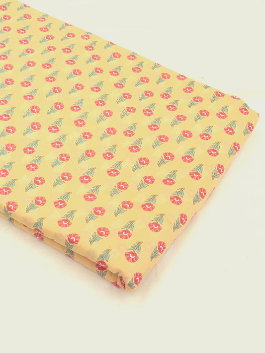 Cambric cotton Printed Fabric in yellow shade  DRM-0152 **ready to dispatch**