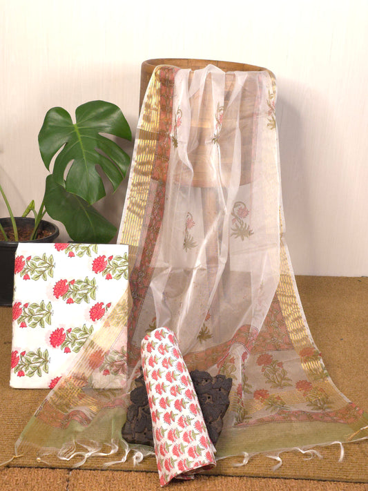 Pure cotton 3(PC) suit with organza dupatta USS-048 **ready to dispatch**