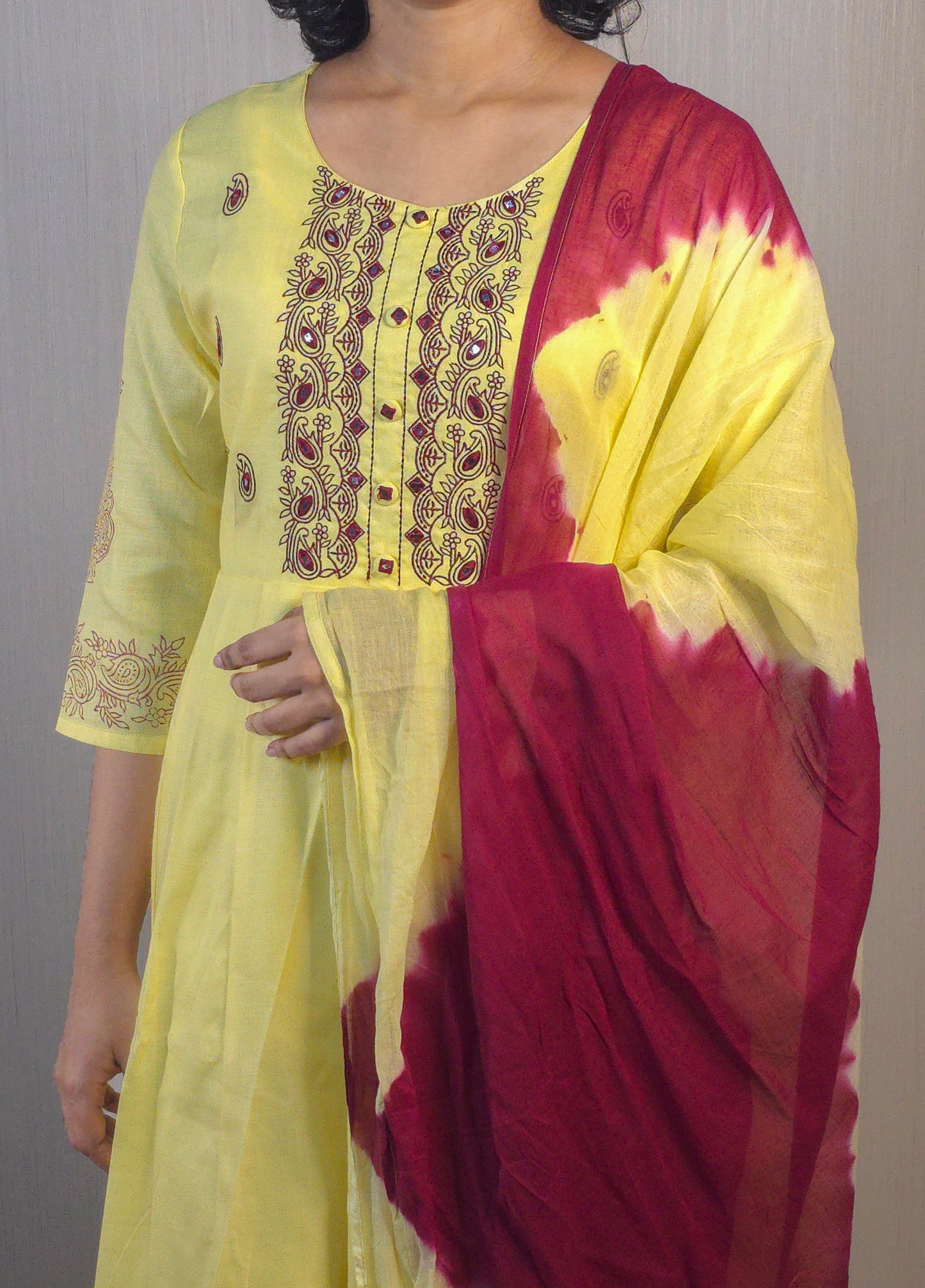 Yellow panel cut cotton anarkali paired with bottom and dupatta MBS-525 **ready to dispatch**