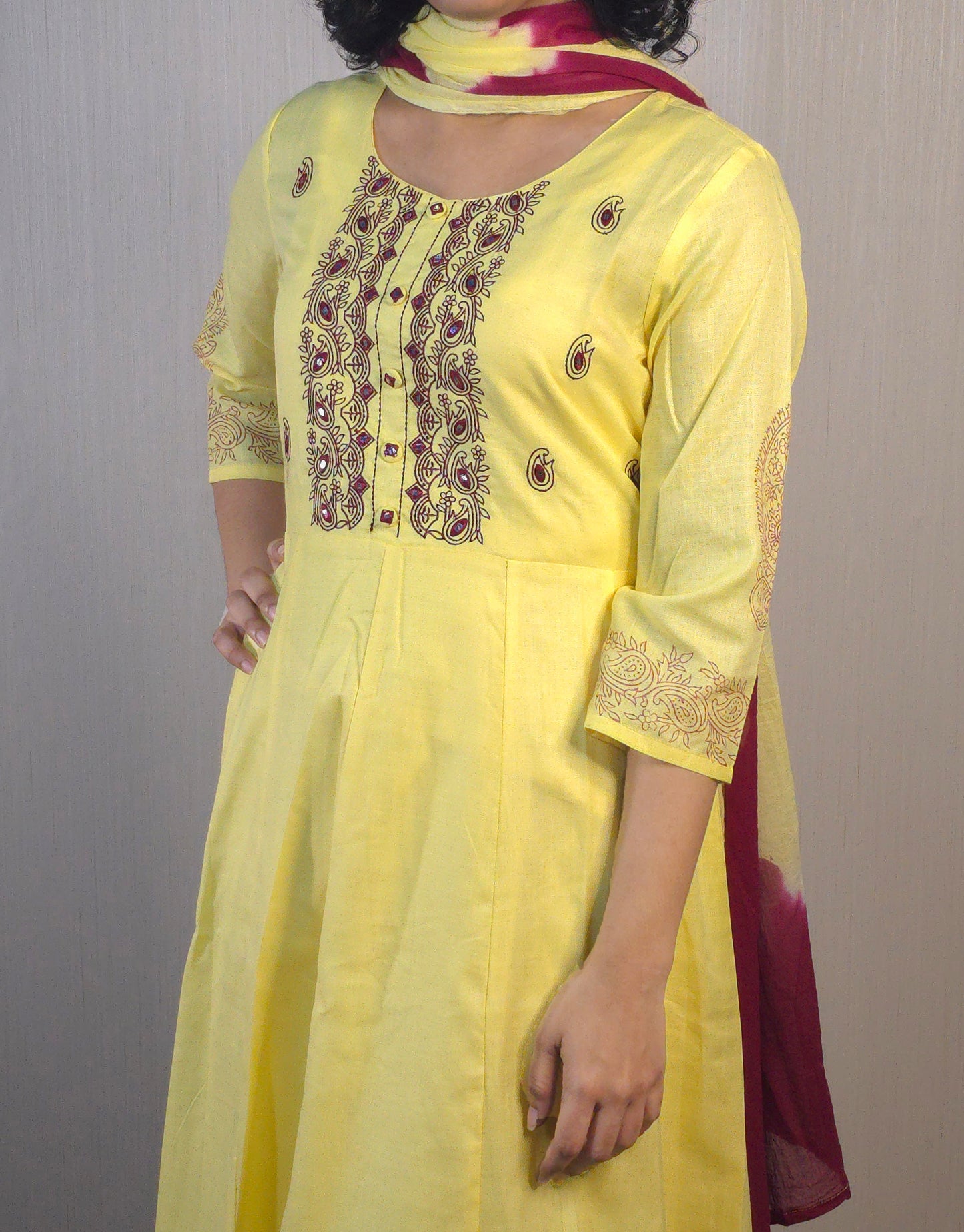 Yellow panel cut cotton anarkali paired with bottom and dupatta MBS-525 **ready to dispatch**