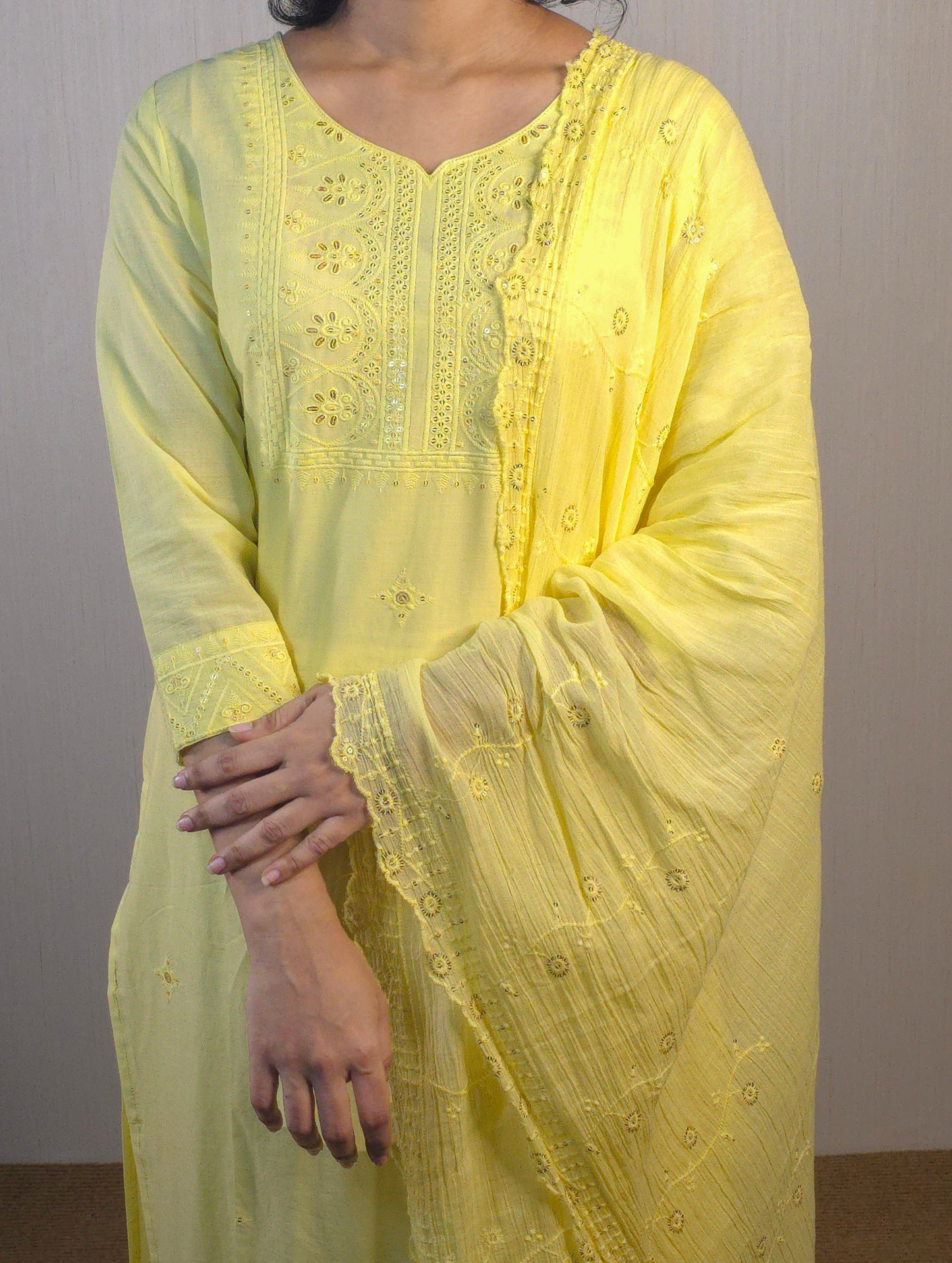 Yellow cotton straight cut kurti with top and dupatta MBS-526 **ready to dispatch**