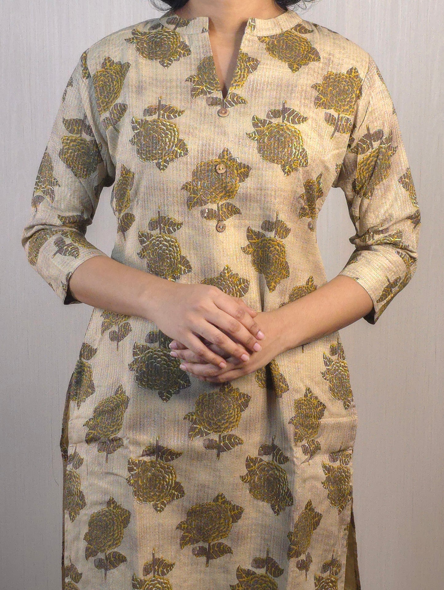 Creamish Beige pure cotton lining kurti with katha work detailing MBS-495 **Ready to dispatch**