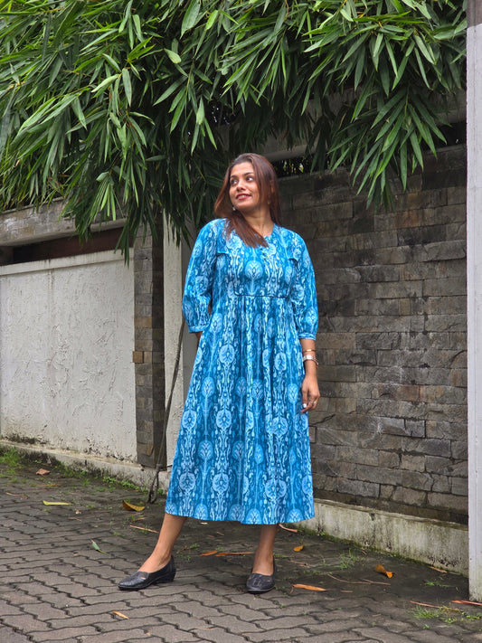 Blue soft cotton kurti with gathers MBS-646