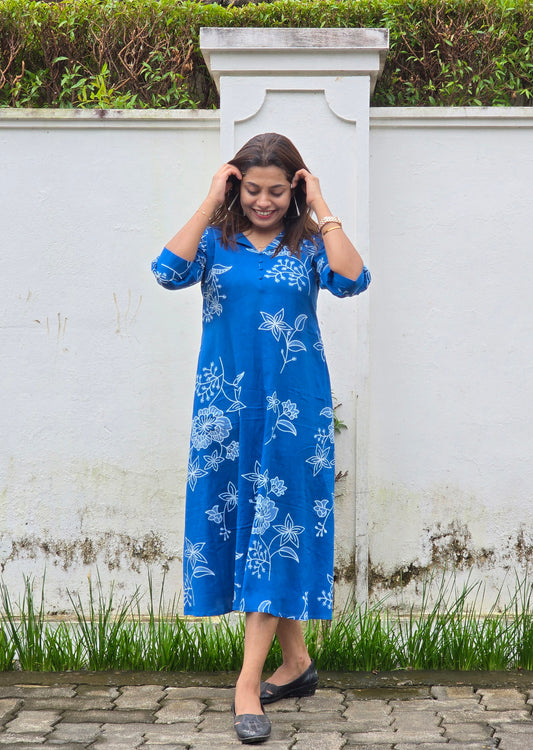 Blue soft cotton collar neck dress/kurti MBS-611