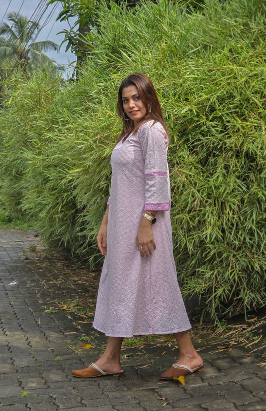 Pink shaded hacoba dress/kurti with lace detailings MBS-645