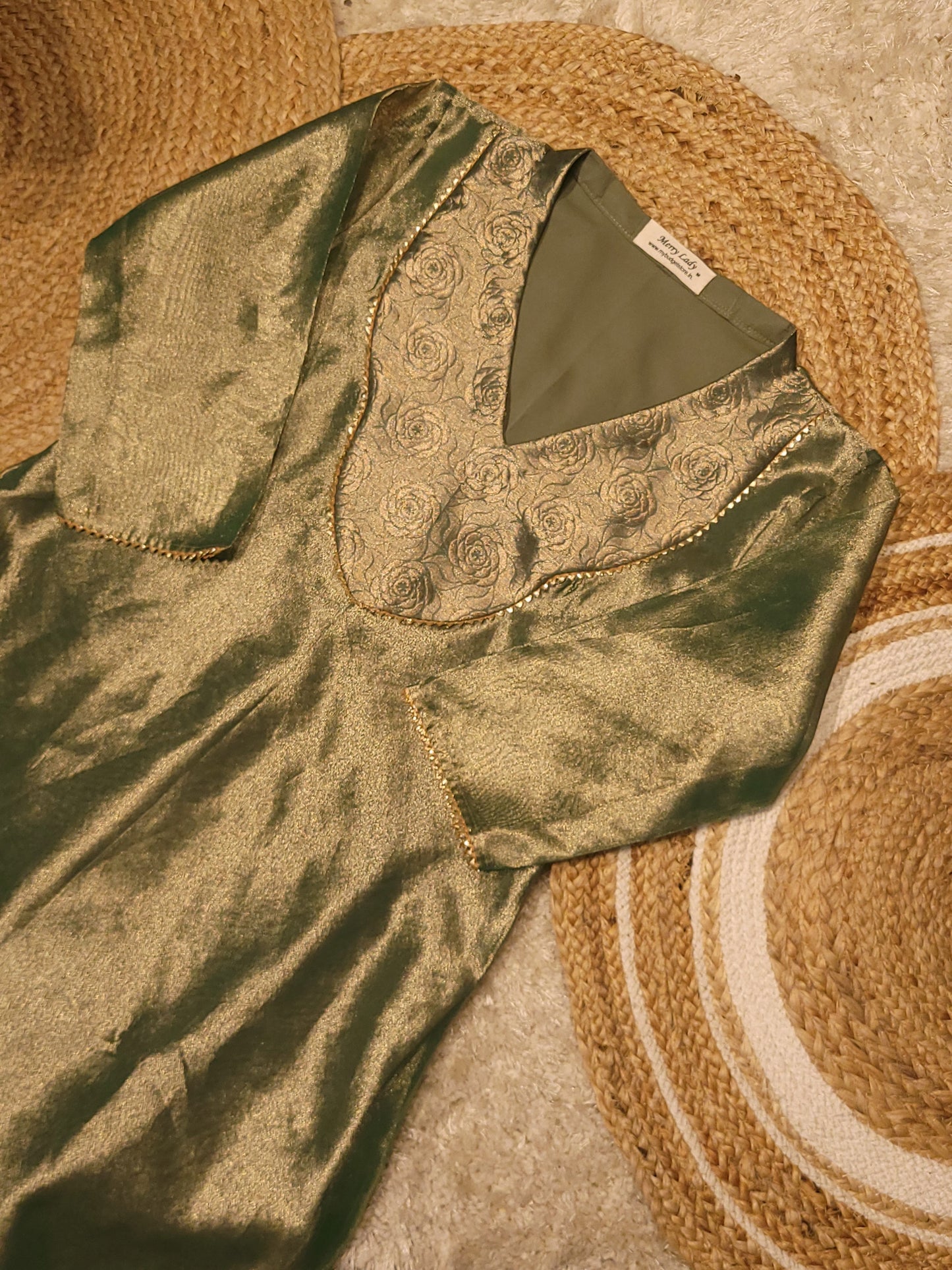 Green shaded banarasi tissue A-line kurti with brocade yoke MBS-826 ** ready to dispatch**