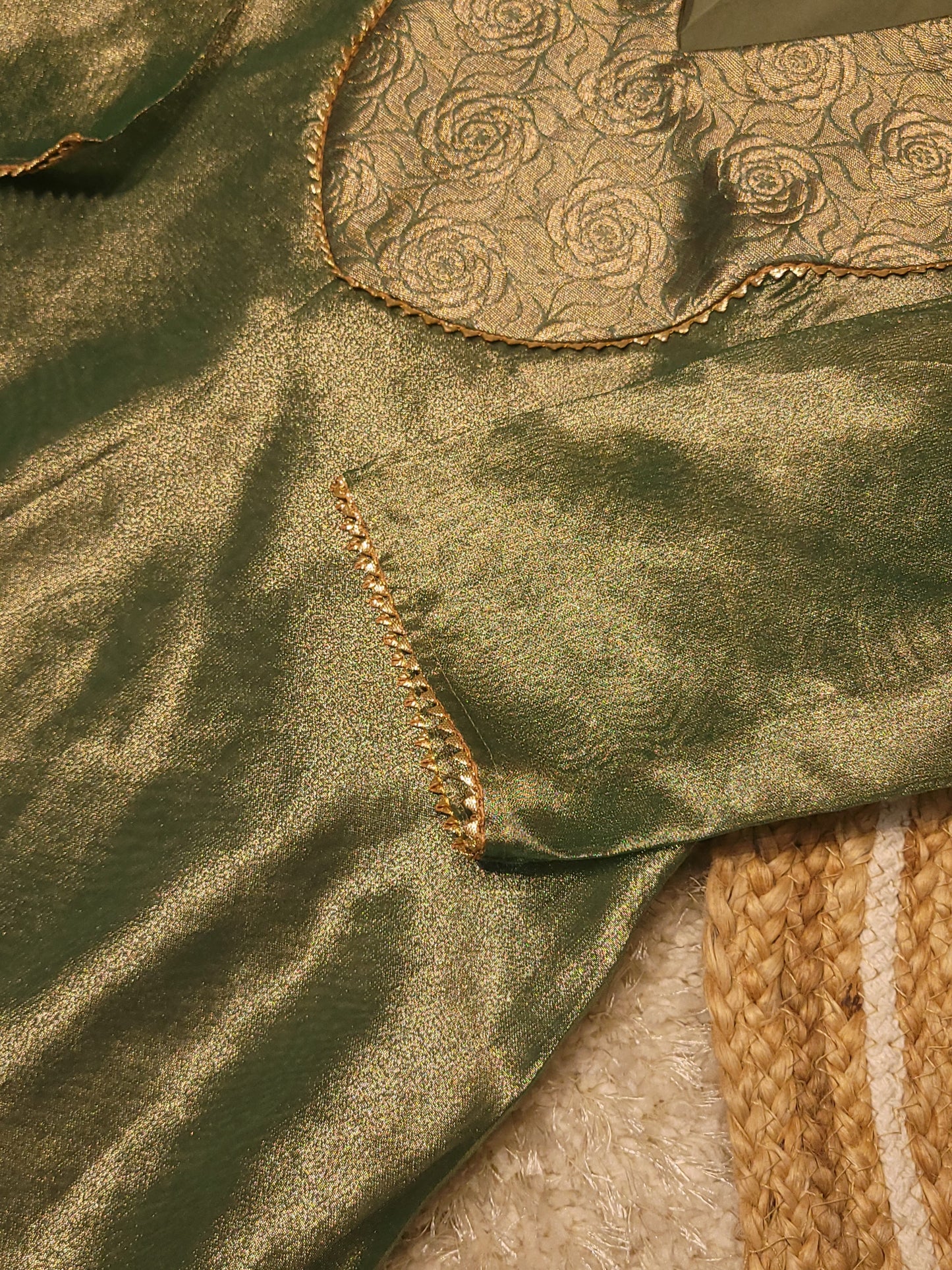 Green shaded banarasi tissue A-line kurti with brocade yoke MBS-826 ** ready to dispatch**