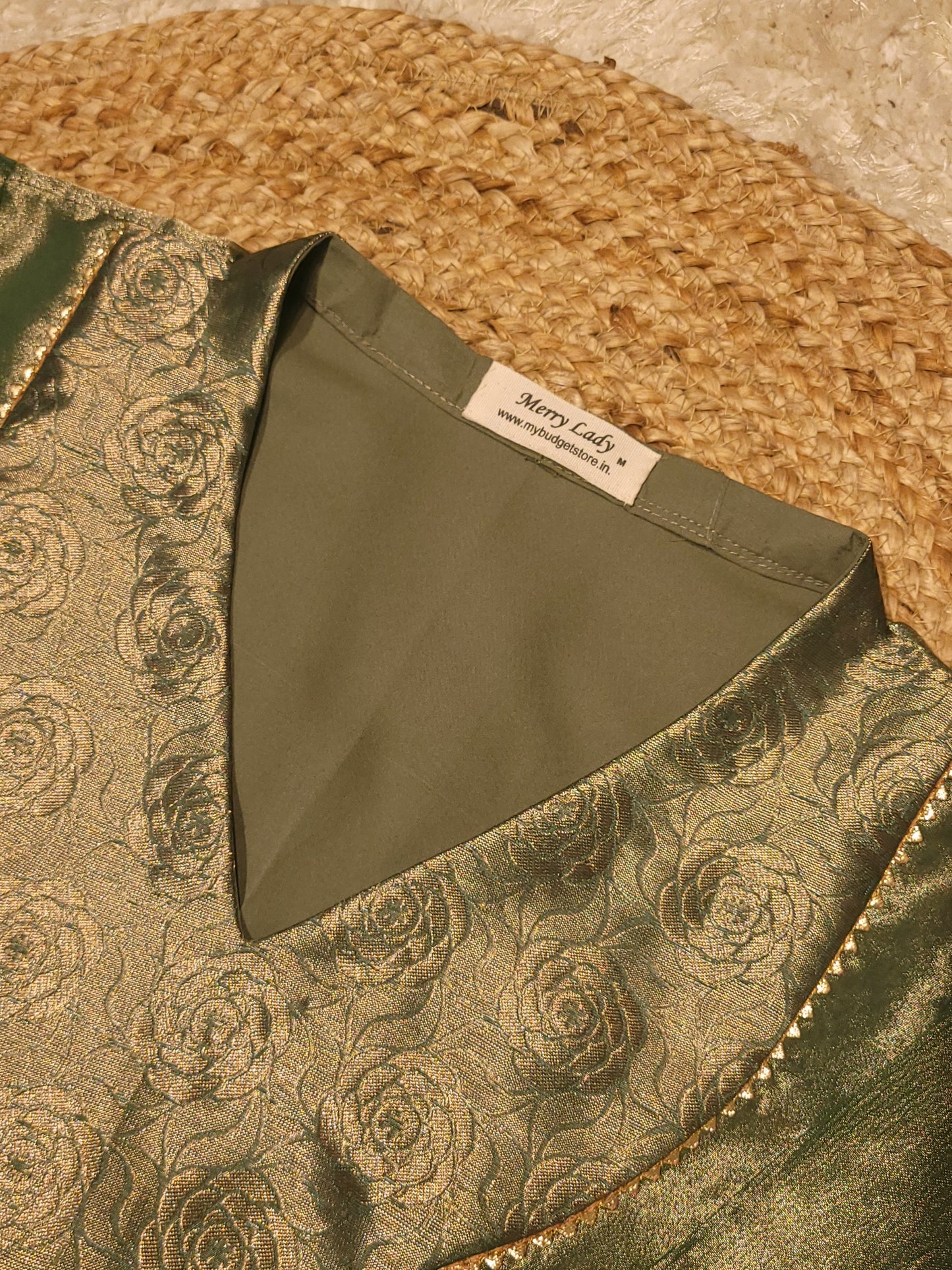 Green shaded banarasi tissue A-line kurti with brocade yoke MBS-826 ** ready to dispatch**