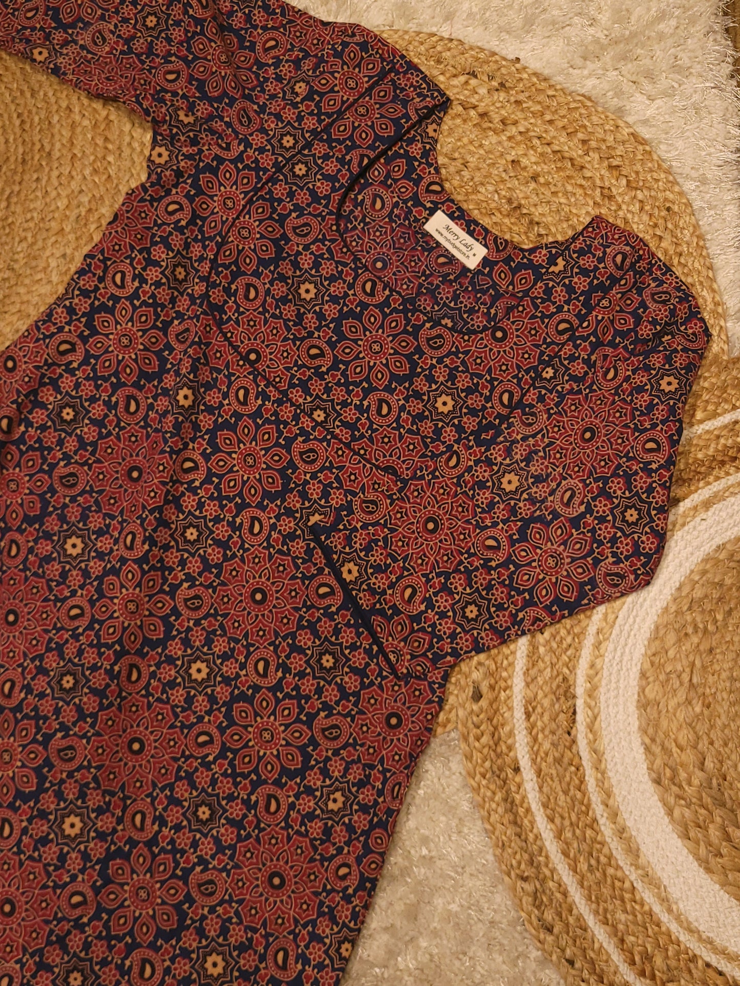 Cotton printed kurti with piping detailed yoke MBS-827 ** ready to dispatch**