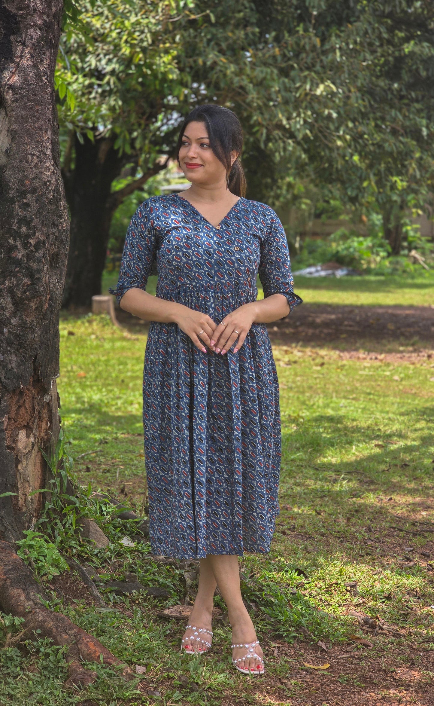 Printed cotton Aline kurti with overlapped yoke in blue shade MBS-666 **ready to dispatch**
