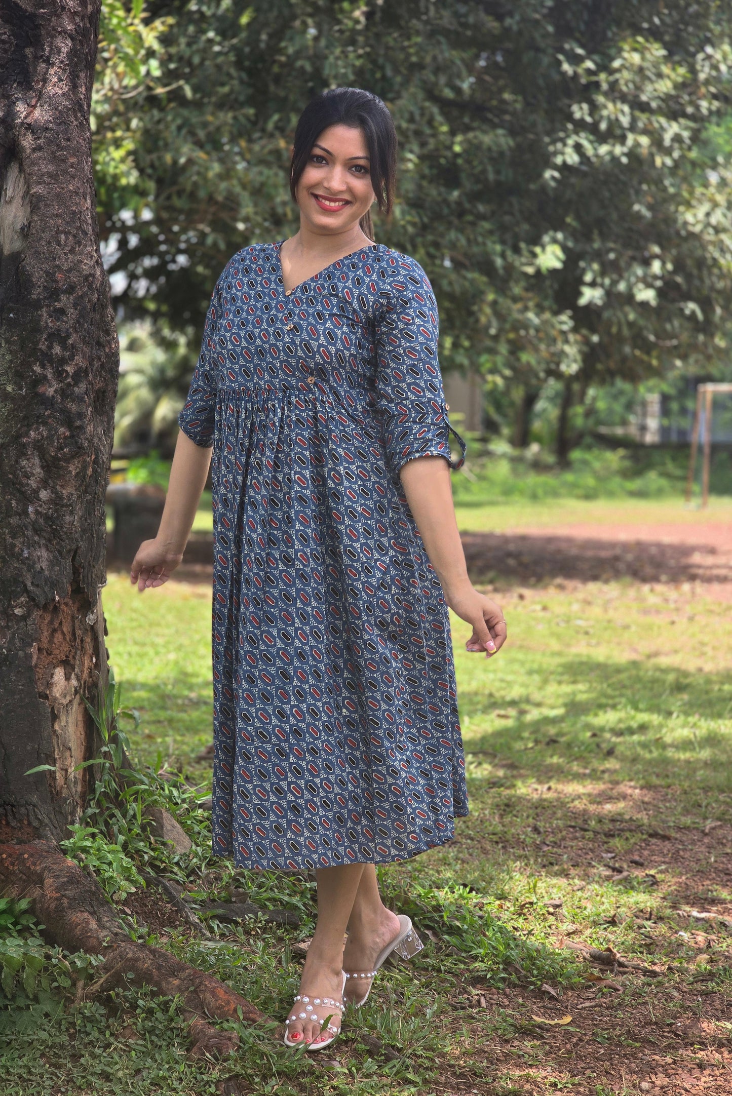 Printed cotton Aline kurti with overlapped yoke in blue shade MBS-666 **ready to dispatch**