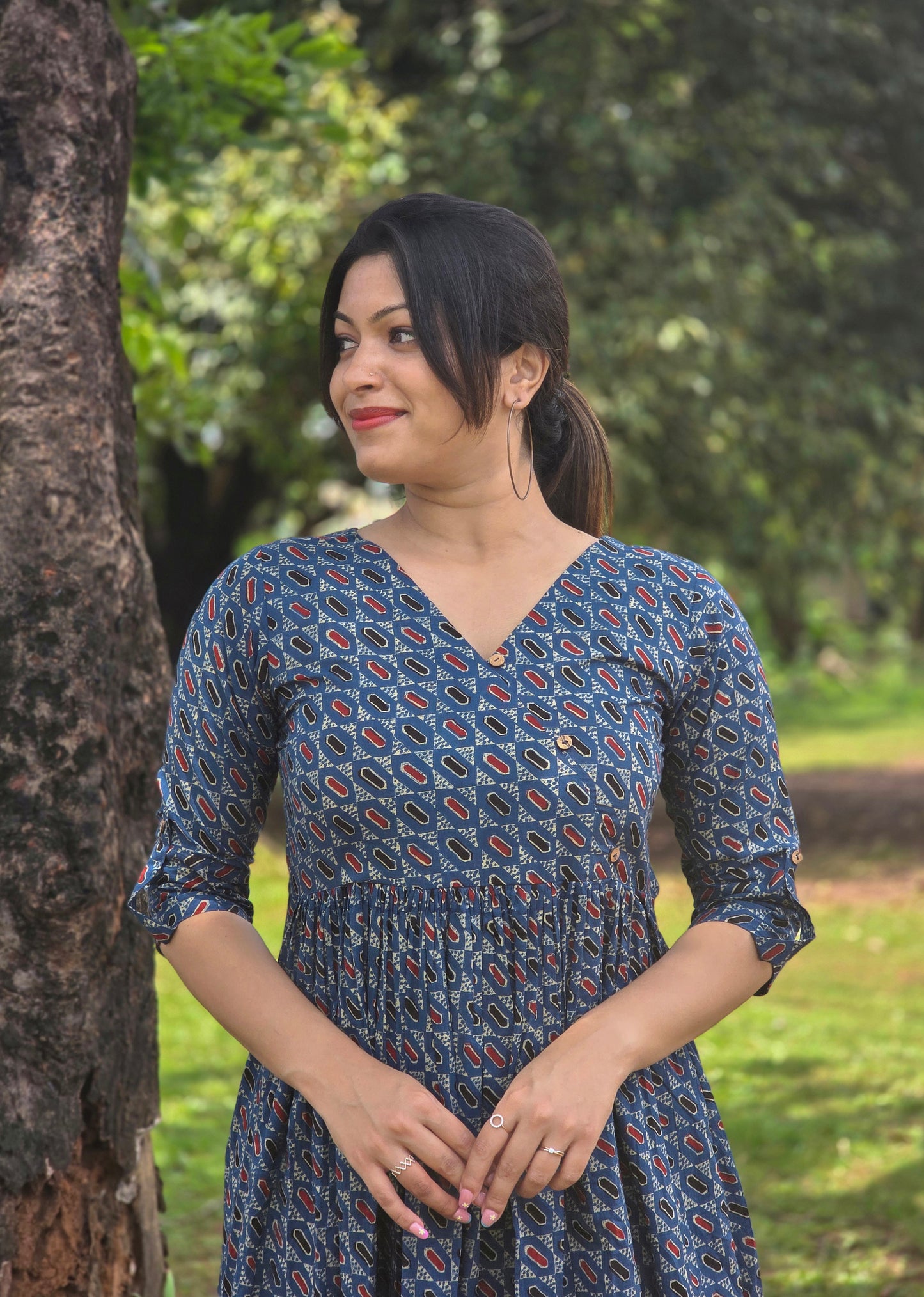 Printed cotton Aline kurti with overlapped yoke in blue shade MBS-666 **ready to dispatch**