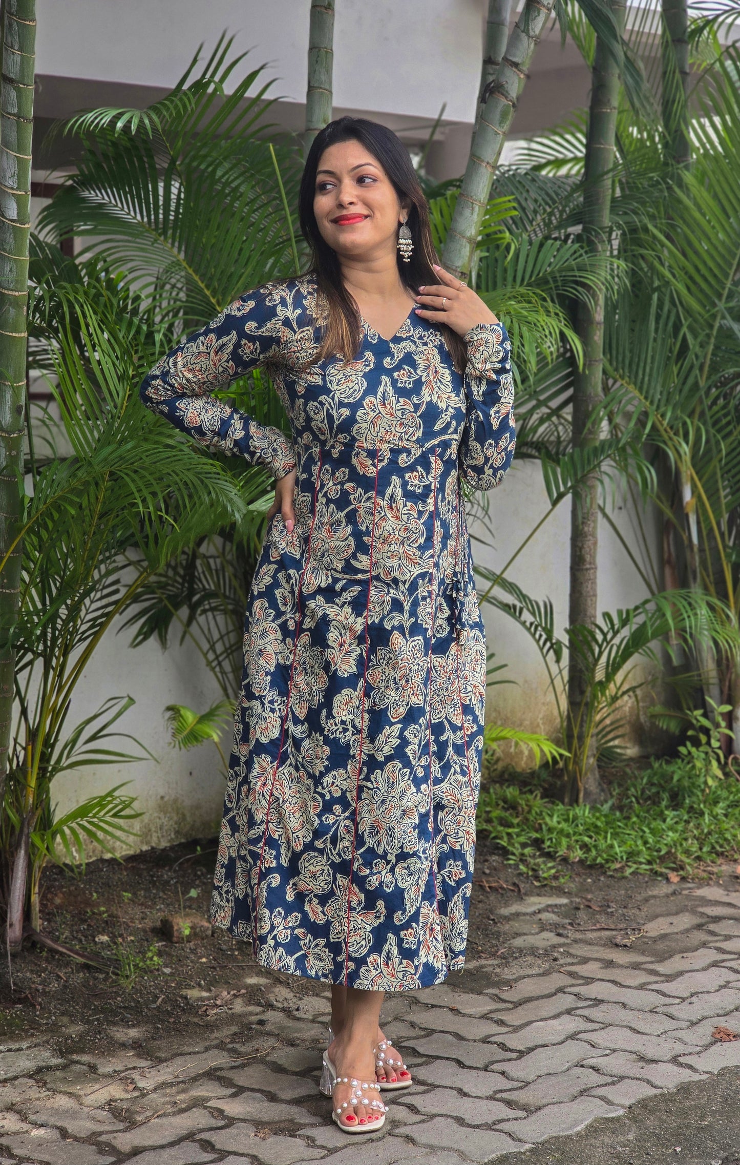 Floral printed panel cut Aline kurti with overlapped yoke in blue shade MBS-665 **ready to dispatch**