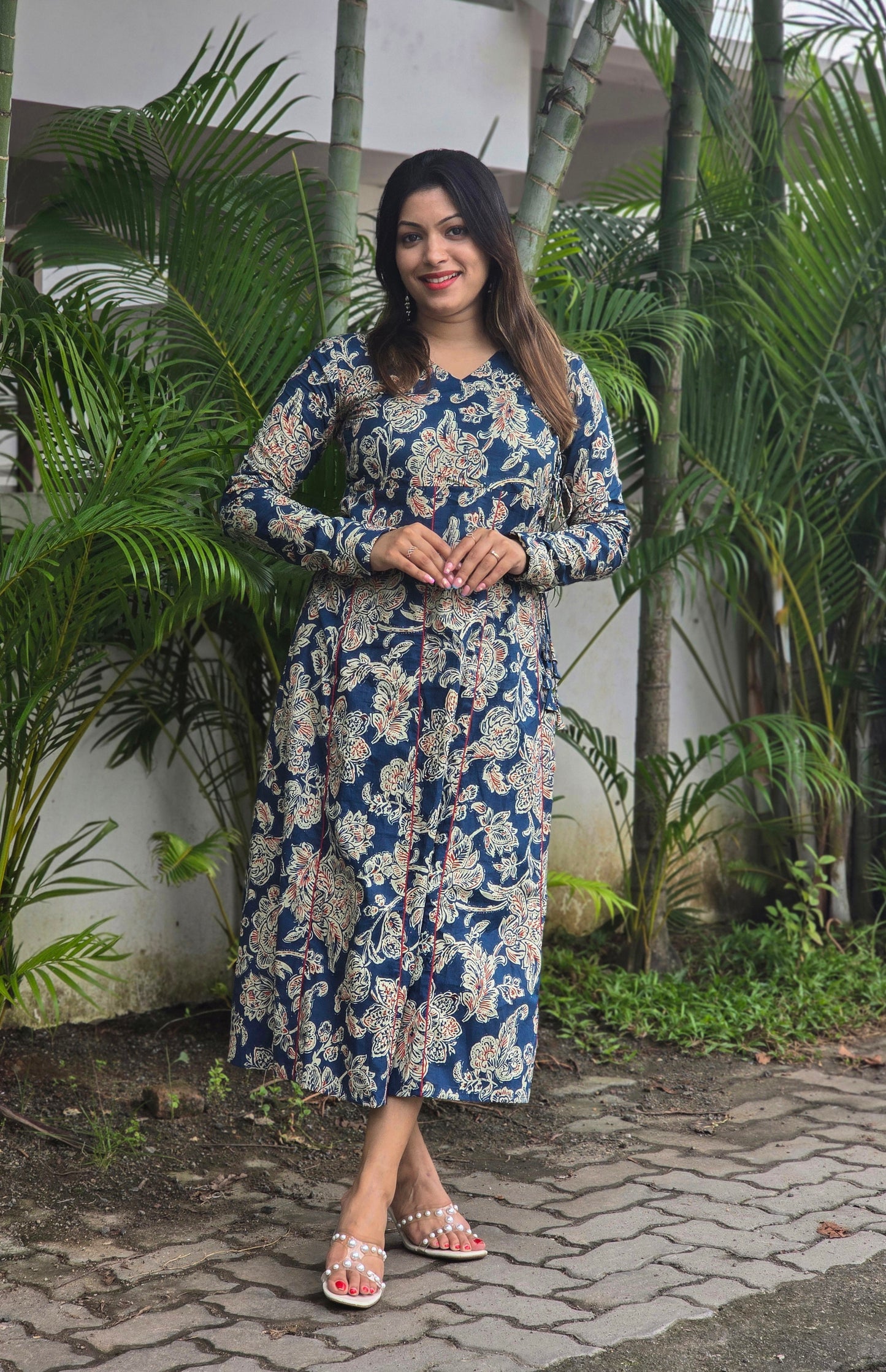 Floral printed panel cut Aline kurti with overlapped yoke in blue shade MBS-665 **ready to dispatch**