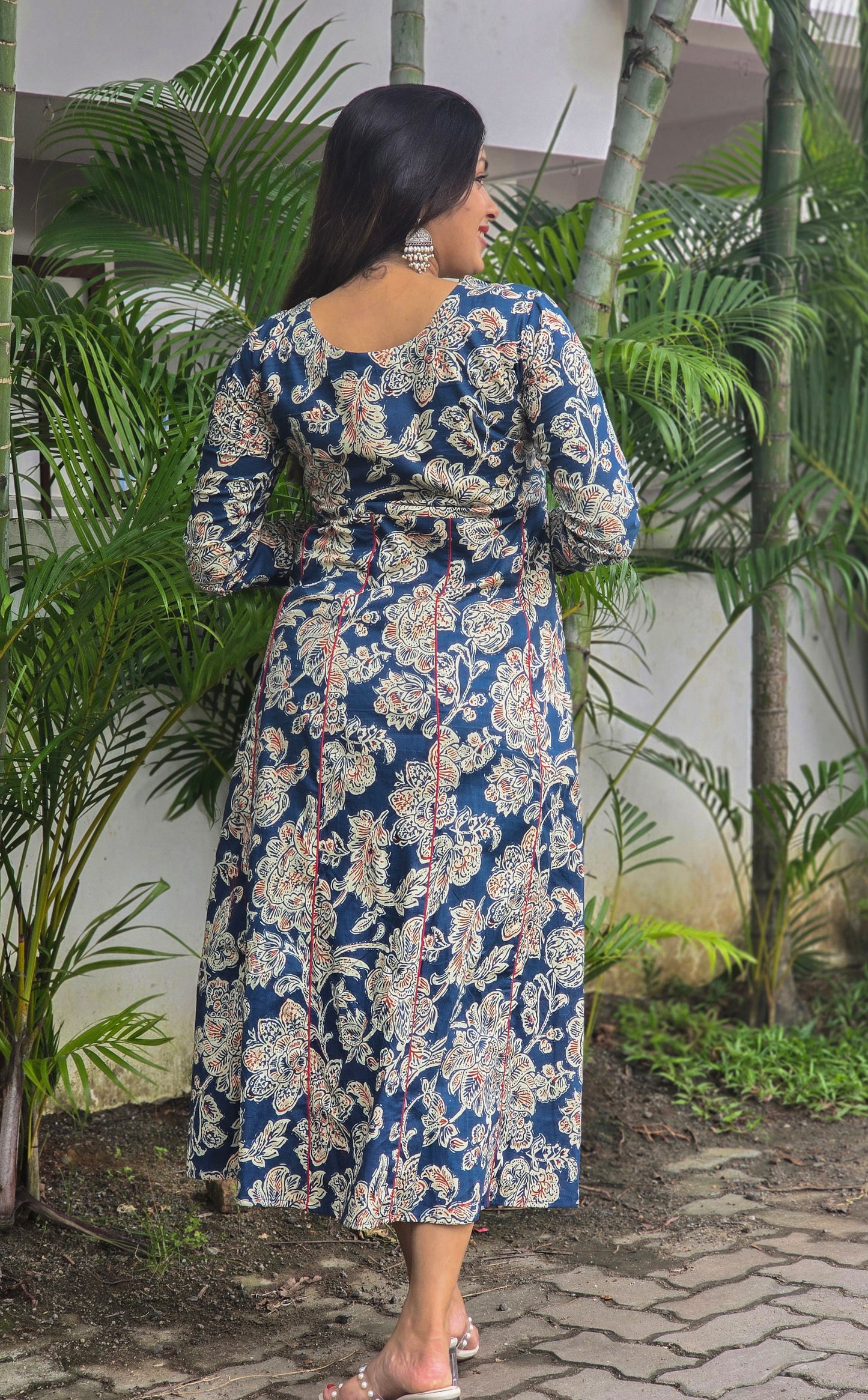 Floral printed panel cut Aline kurti with overlapped yoke in blue shade MBS-665 **ready to dispatch**