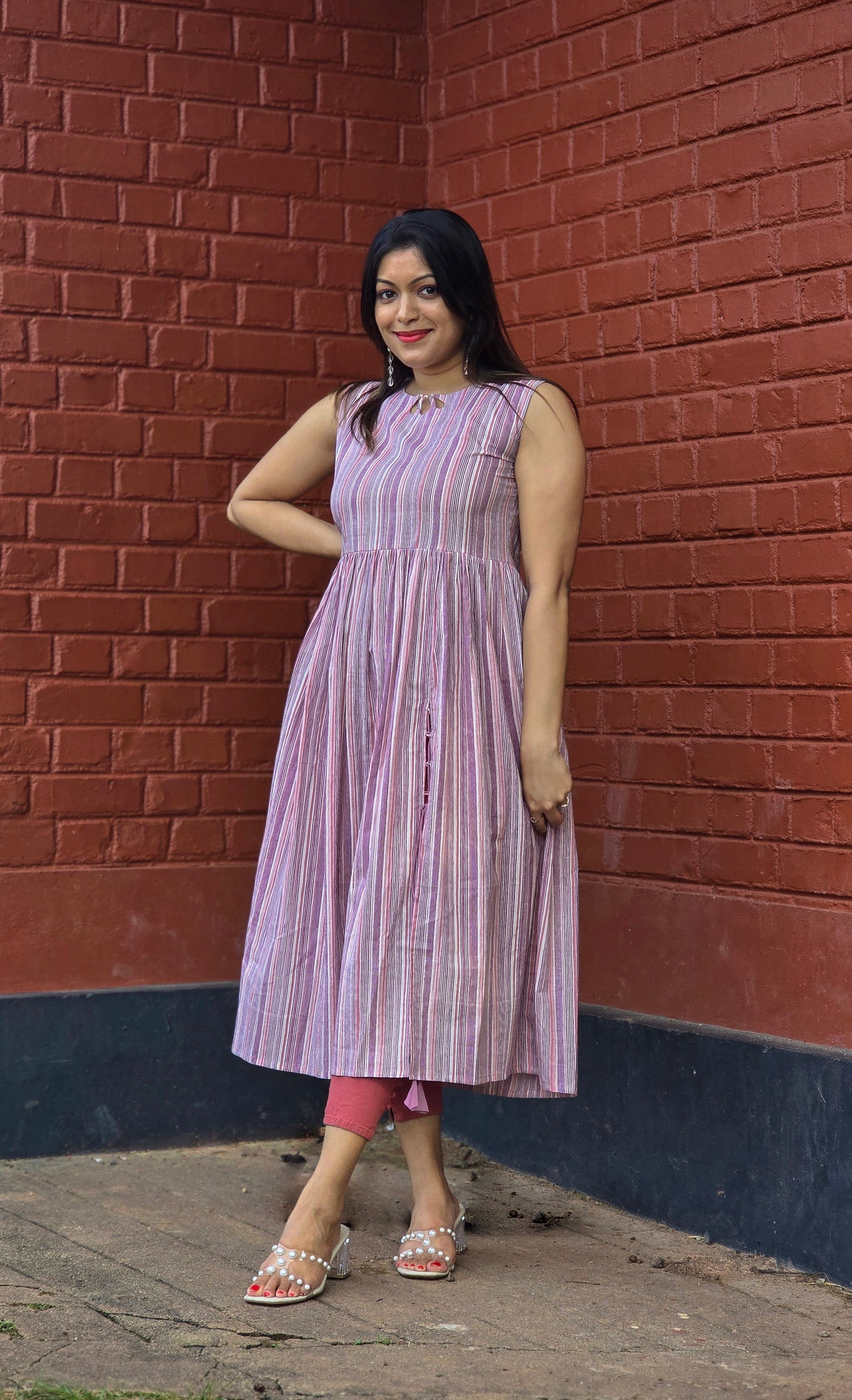 Multicoloured striped cotton kurti with keyhole neck and front slit with loop MBS-658 *** Ready to dispatch***