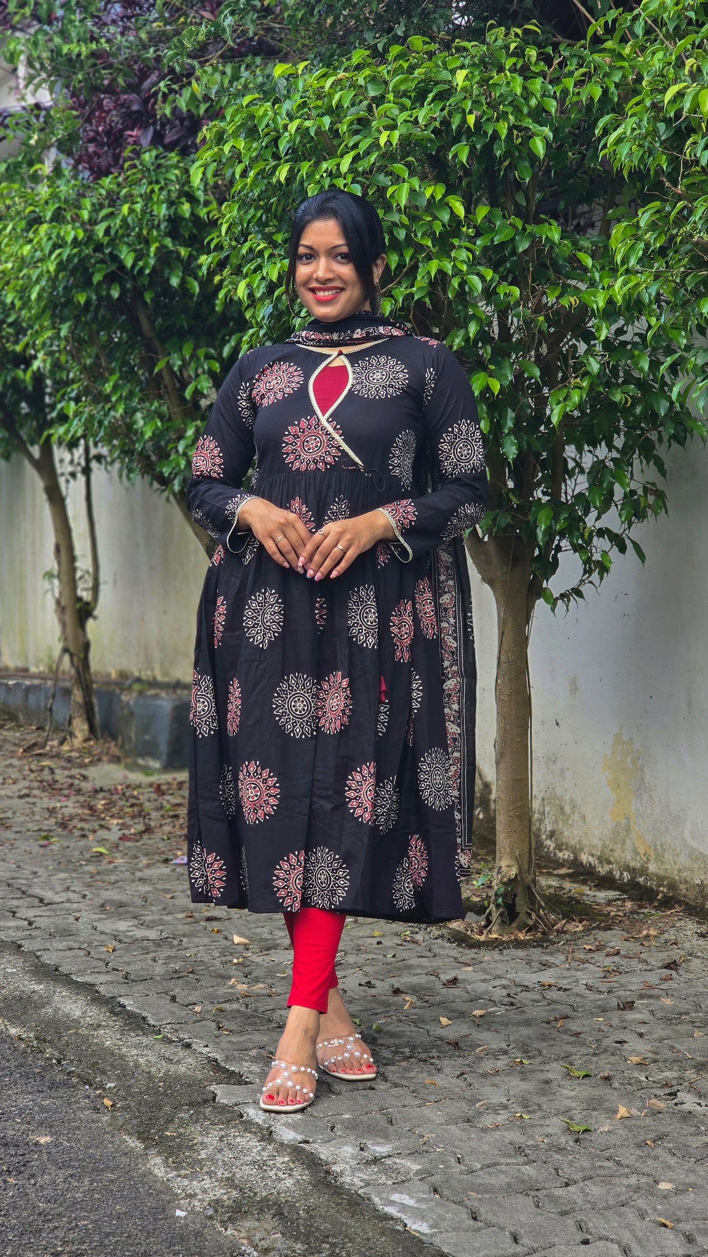 Floral printed cotton Aline kurti with semi jewel neck with dupatta MBS-670 **ready to dispatch**