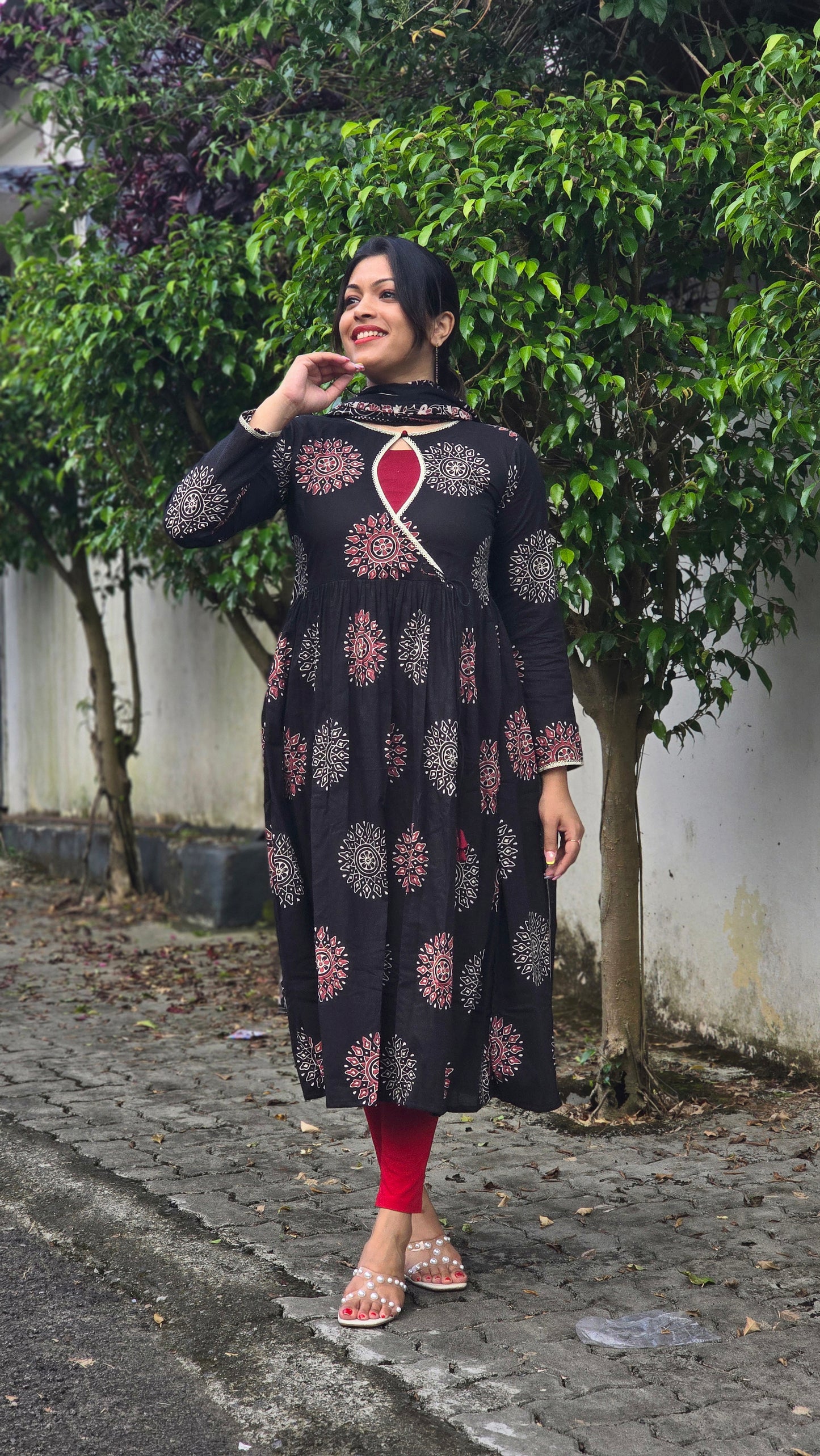 Floral printed cotton Aline kurti with semi jewel neck with dupatta MBS-670 **ready to dispatch**