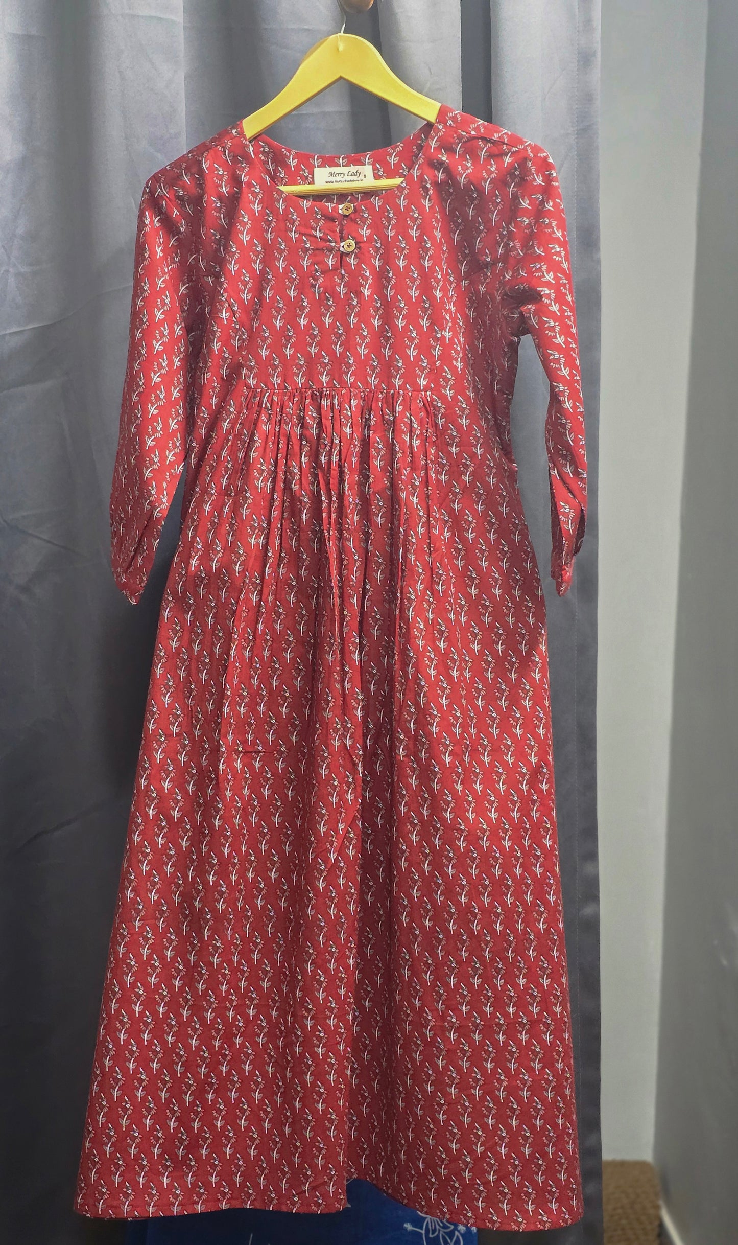 Floral printed cotton Aline kurti with princess cut yoke and gathers in maroon shade MBS-680 ** Ready to dispatch **