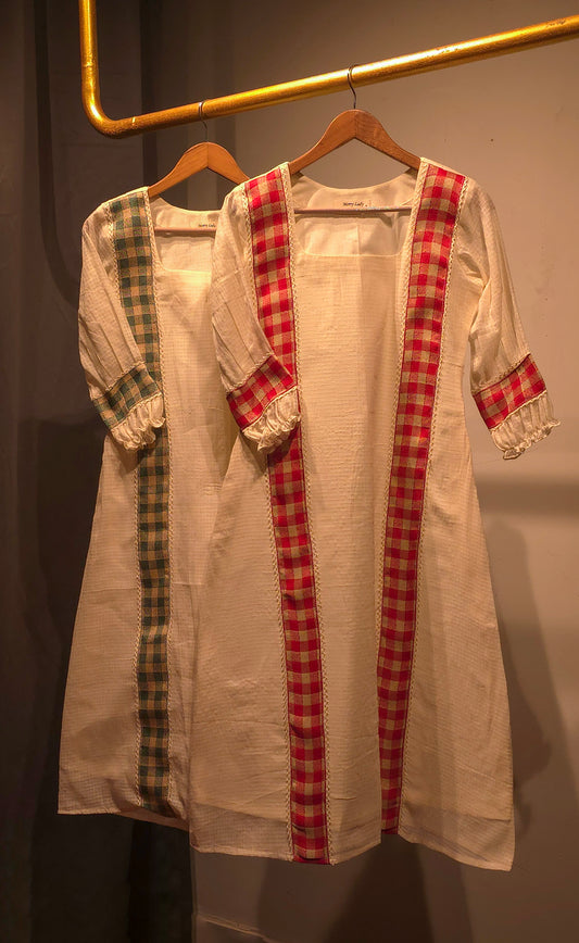 Ribbon and crochet lace detailed soft cotton kota checks kurti MBS-677