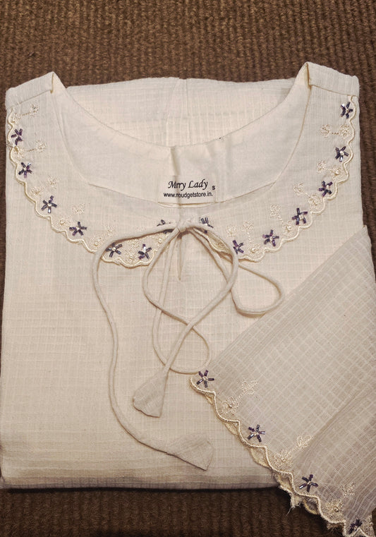 Soft cotton kota checks kurti/ dress with scalloped and handworked peterpan collar MBS-690