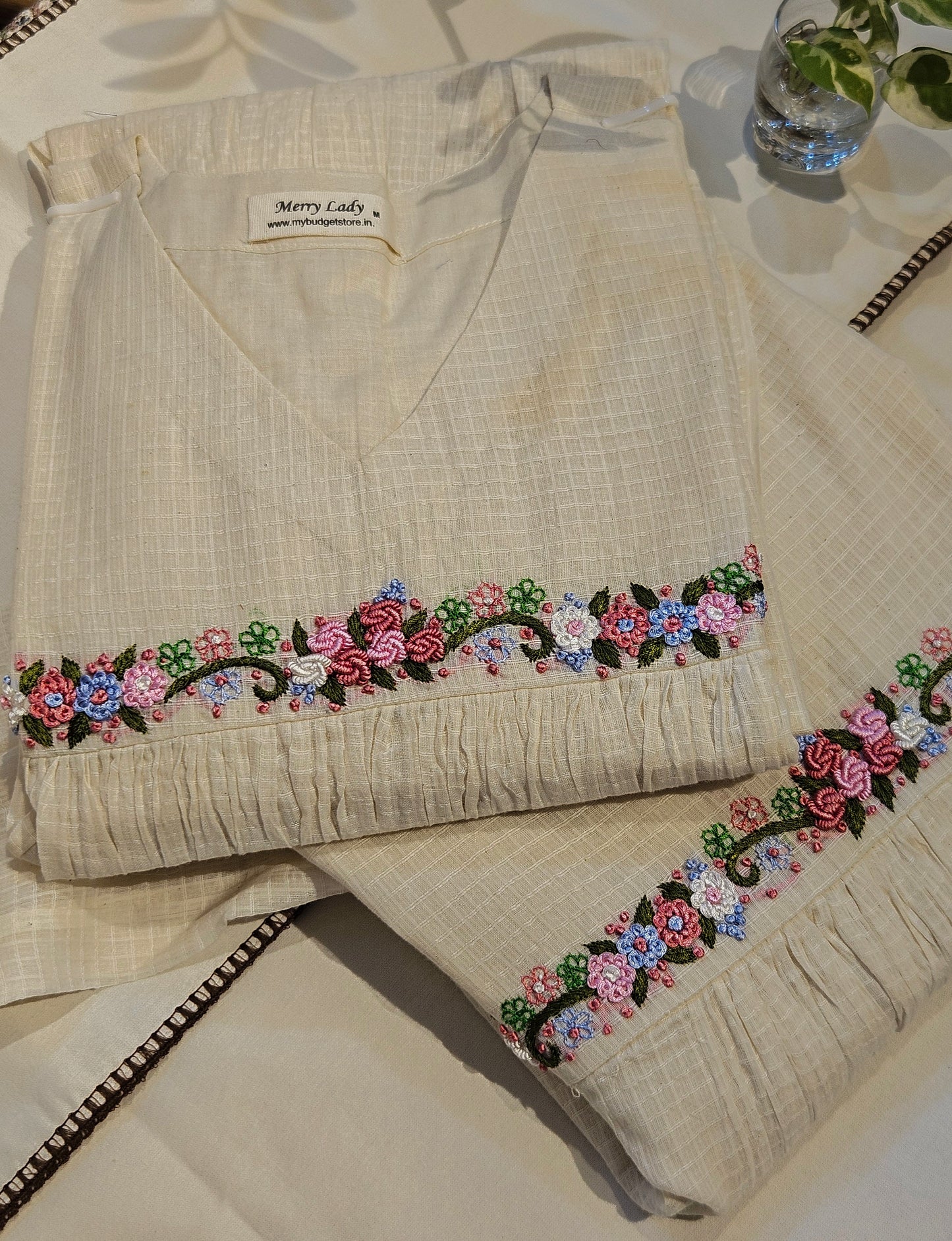 Soft cotton kota checks kurti with multi colour thread worked yoke MBS-692