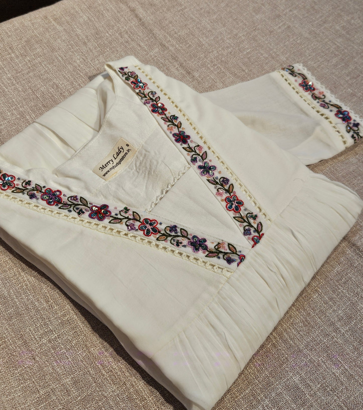 Soft mul cotton kurti/dress with handworked neckline and sleeves MBS-715