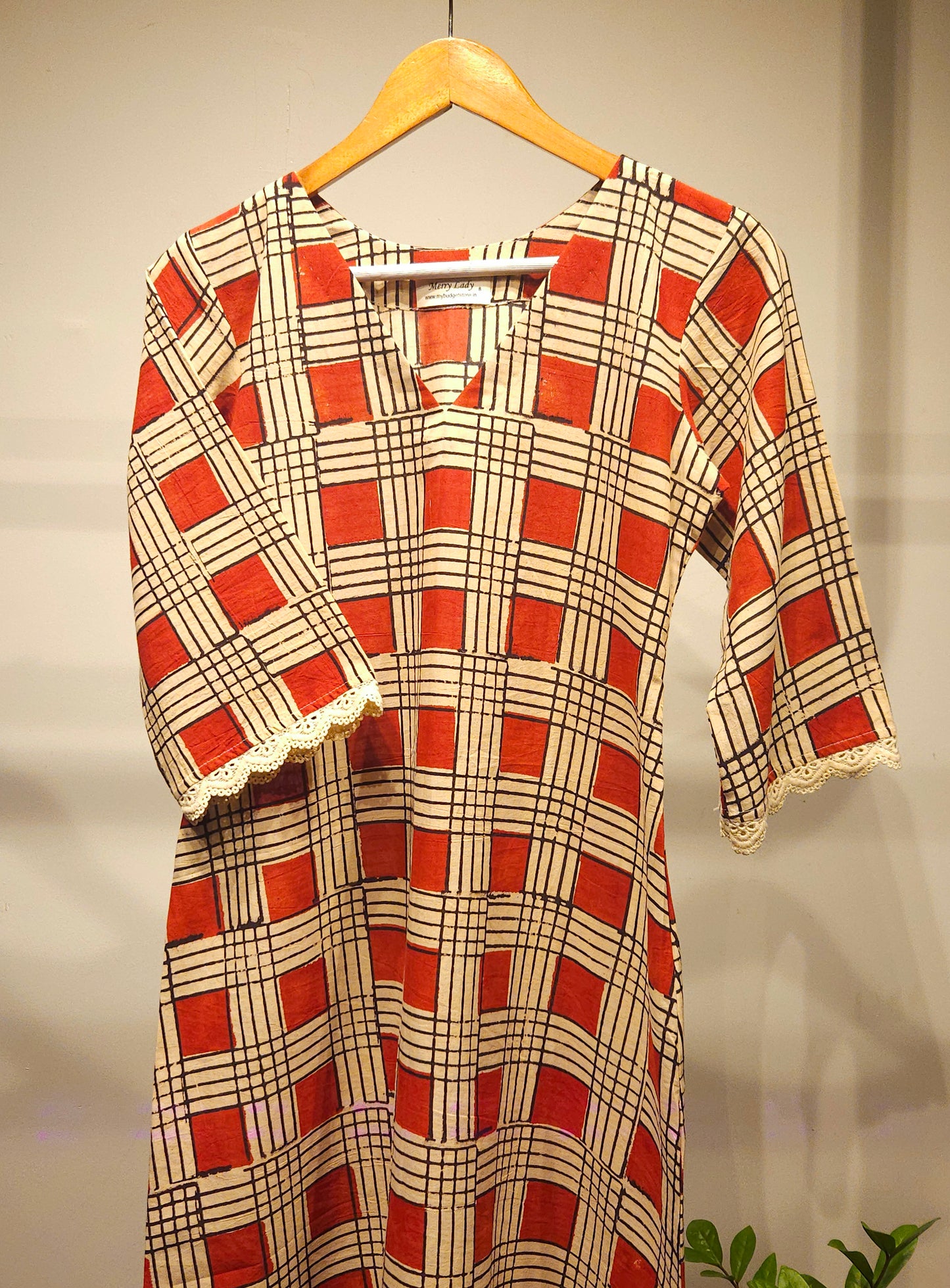 Block printed pure cotton checks kurti MBS-756 ***Ready to dispatch***