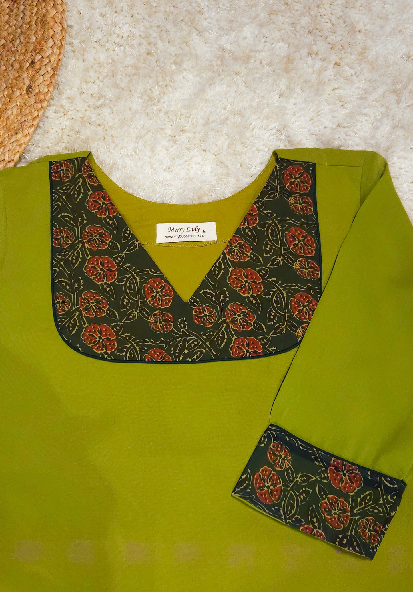 Parrot green shaded georgette Aline kurti with georgette kalamkari patch MBS-779 ** Ready to dispatch **